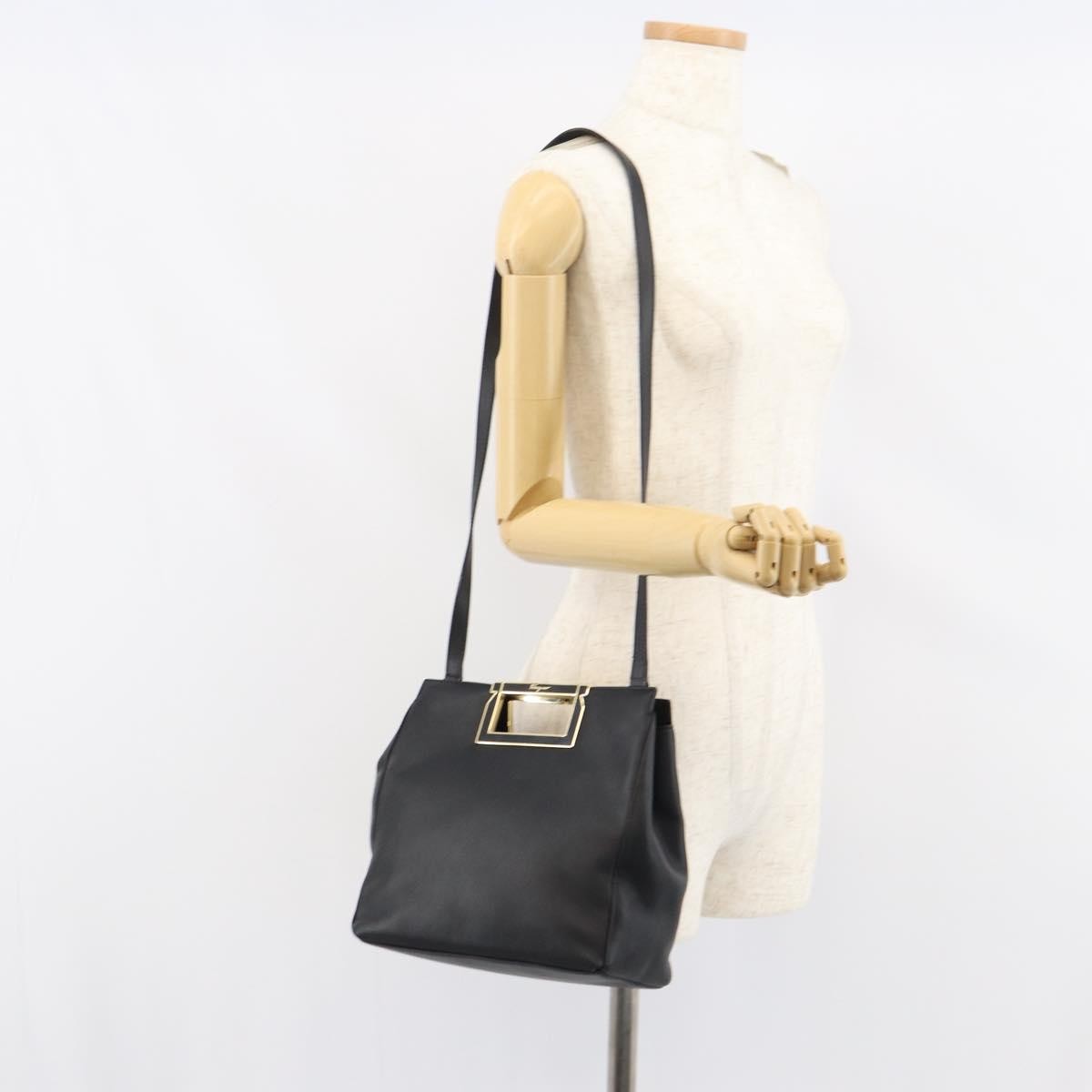 Salvatore Ferragamo Gancini Leather Black Leather Shoulder Bag Bag (Pre-Owned)