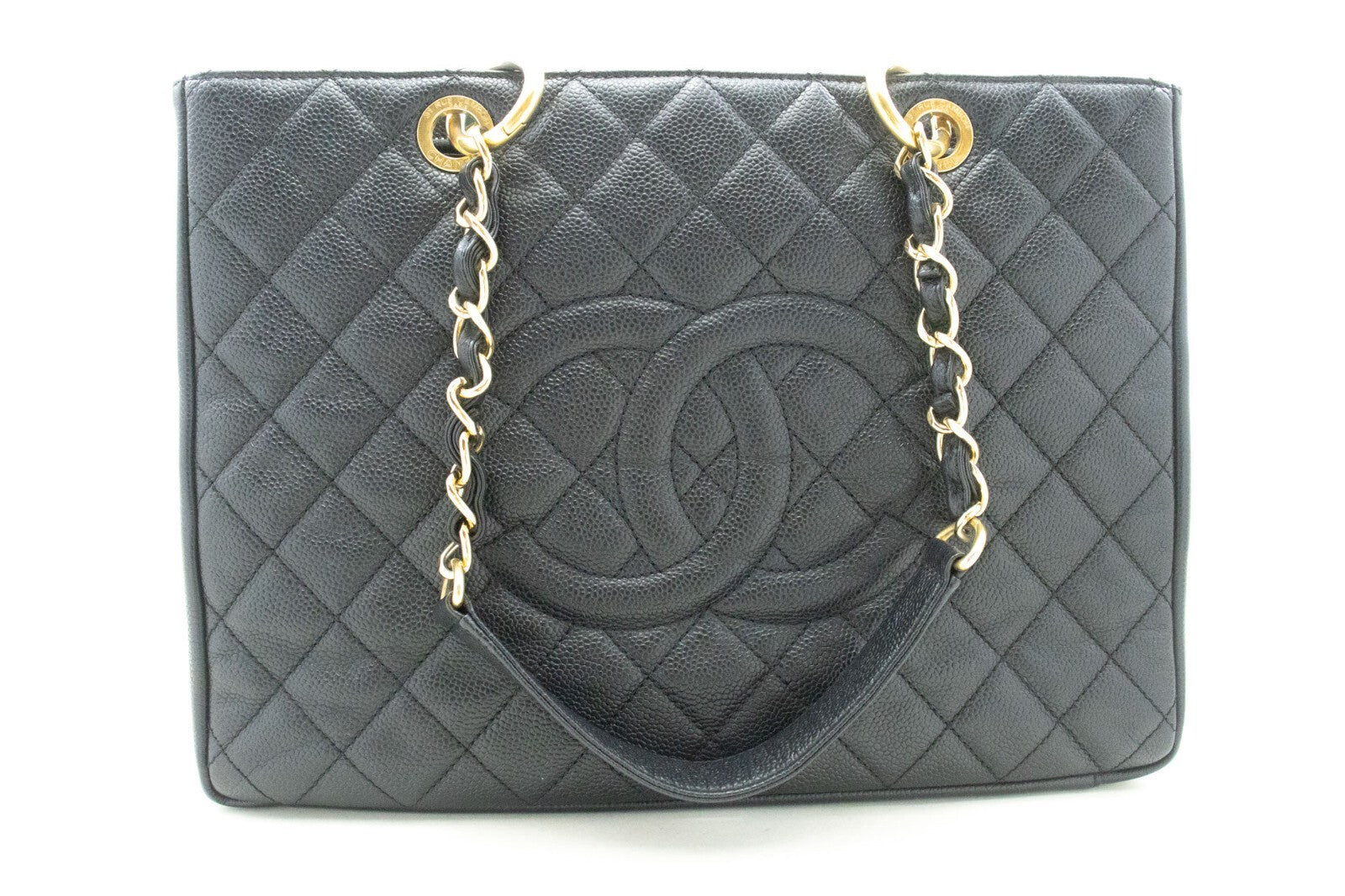 Chanel Grand Shopping Tote Quilted Caviar Black Calfskin Tote Bag Bag (Pre-Owned)