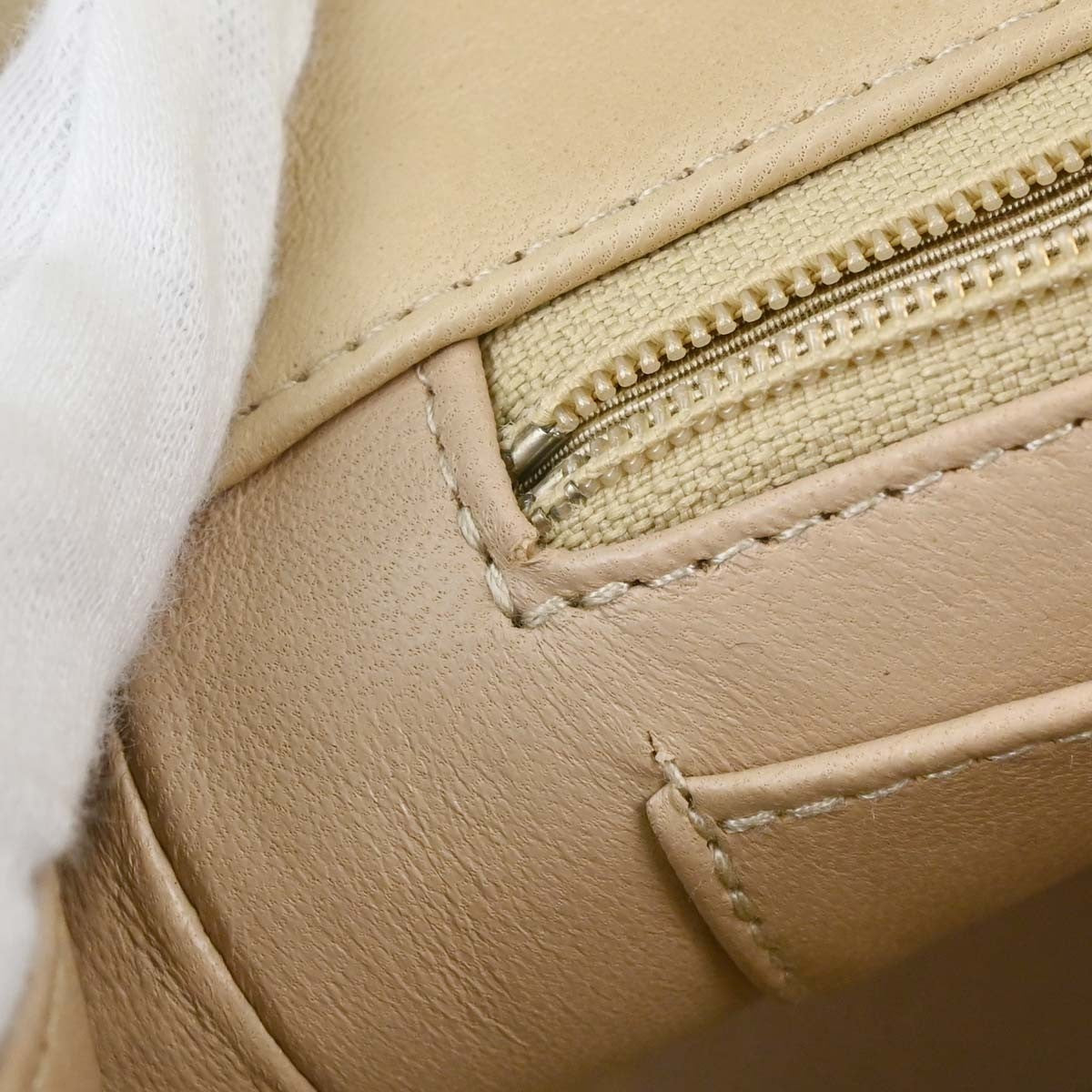 Chanel Cc Top Handle Flap Quilted Lambskin Beige Leather Handbag (Pre-Owned)