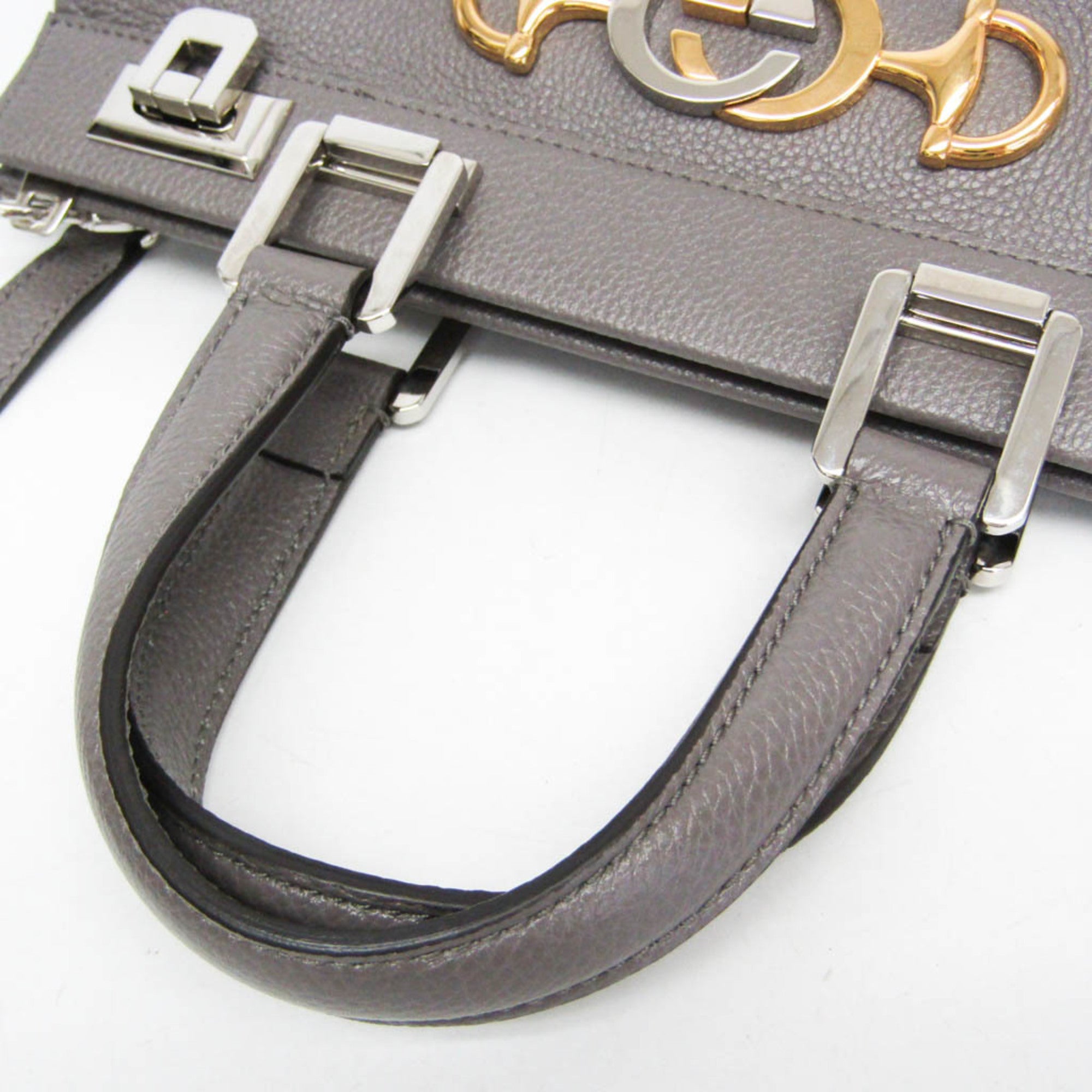 Gucci Zumi Top Handle Leather Gray Leather Handbag (Pre-Owned)