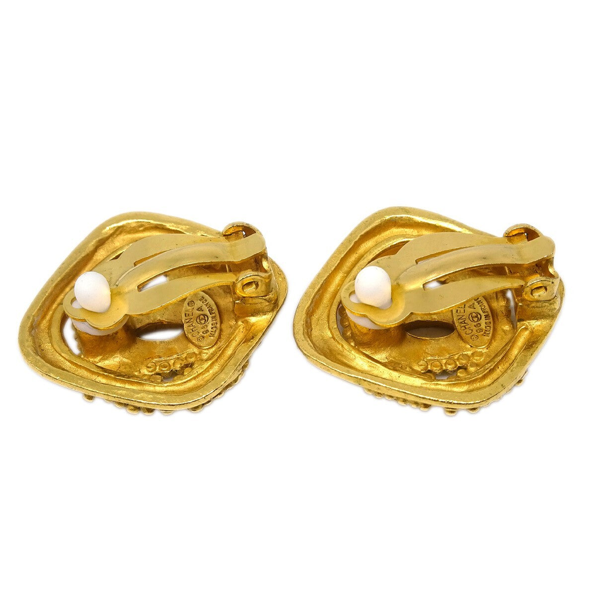 Chanel Cc Rhombus Clip-On Metal Gold Gold_Plated Earrings Jewelry (Pre-Owned)