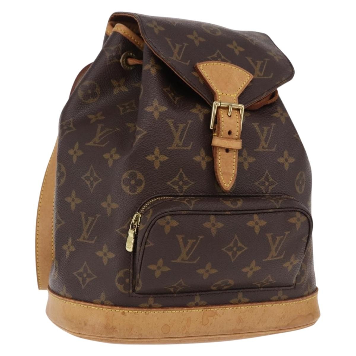 Louis Vuitton Montsouris Monogram Washed Denim Brown Canvas Backpack Bag (Pre-Owned)