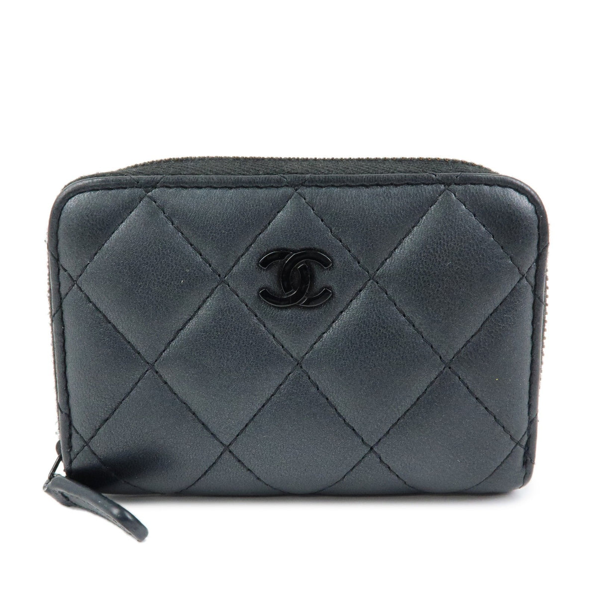 Chanel So Black Cc Zip Coin Purse Quilted Lambskin Black Leather Wallets Accessory (Pre-Owned)