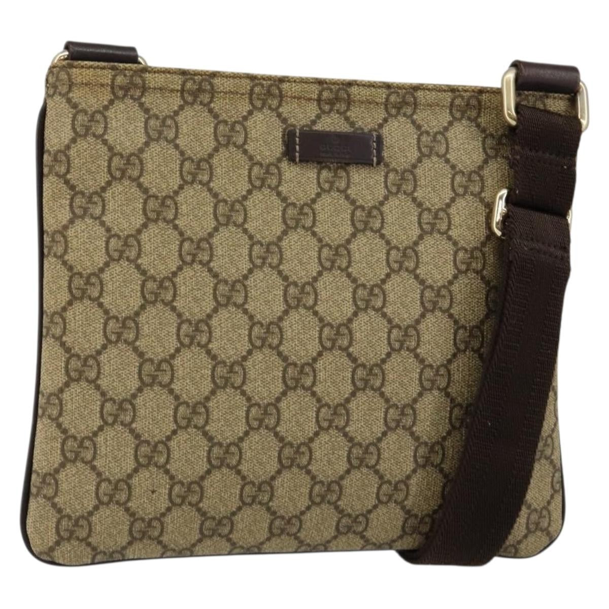 Gucci Flat Messenger Gg Canvas And Leather Beige Canvas Shoulder Bag Bag (Pre-Owned)