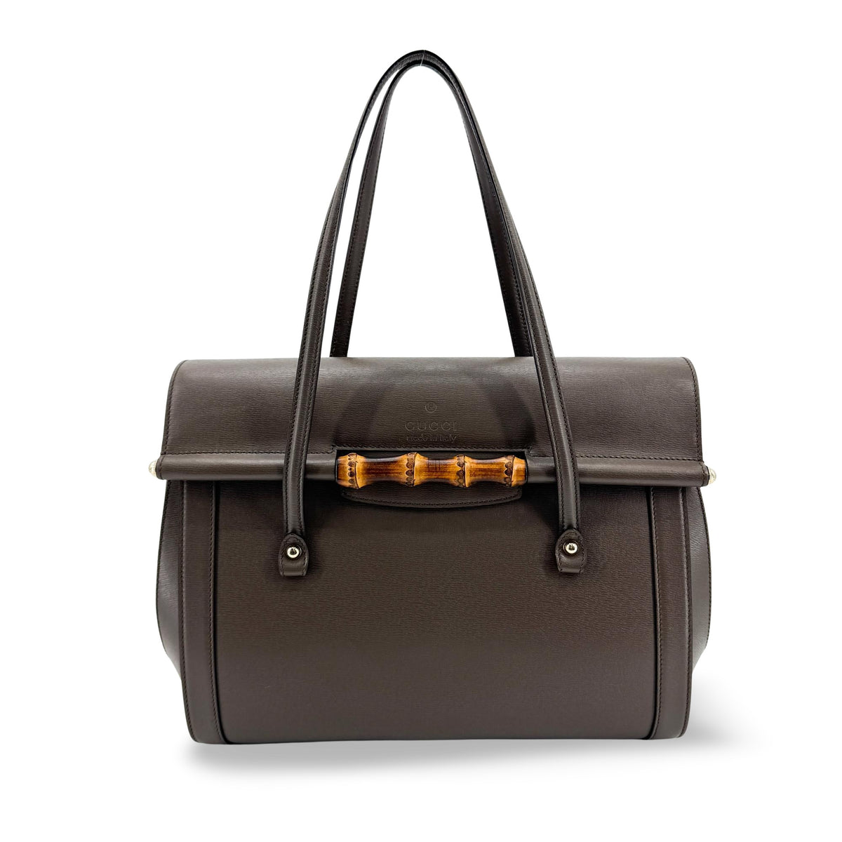 Gucci Bamboo Bullet Top Handle Leather Brown Leather Handbag (Pre-Owned)