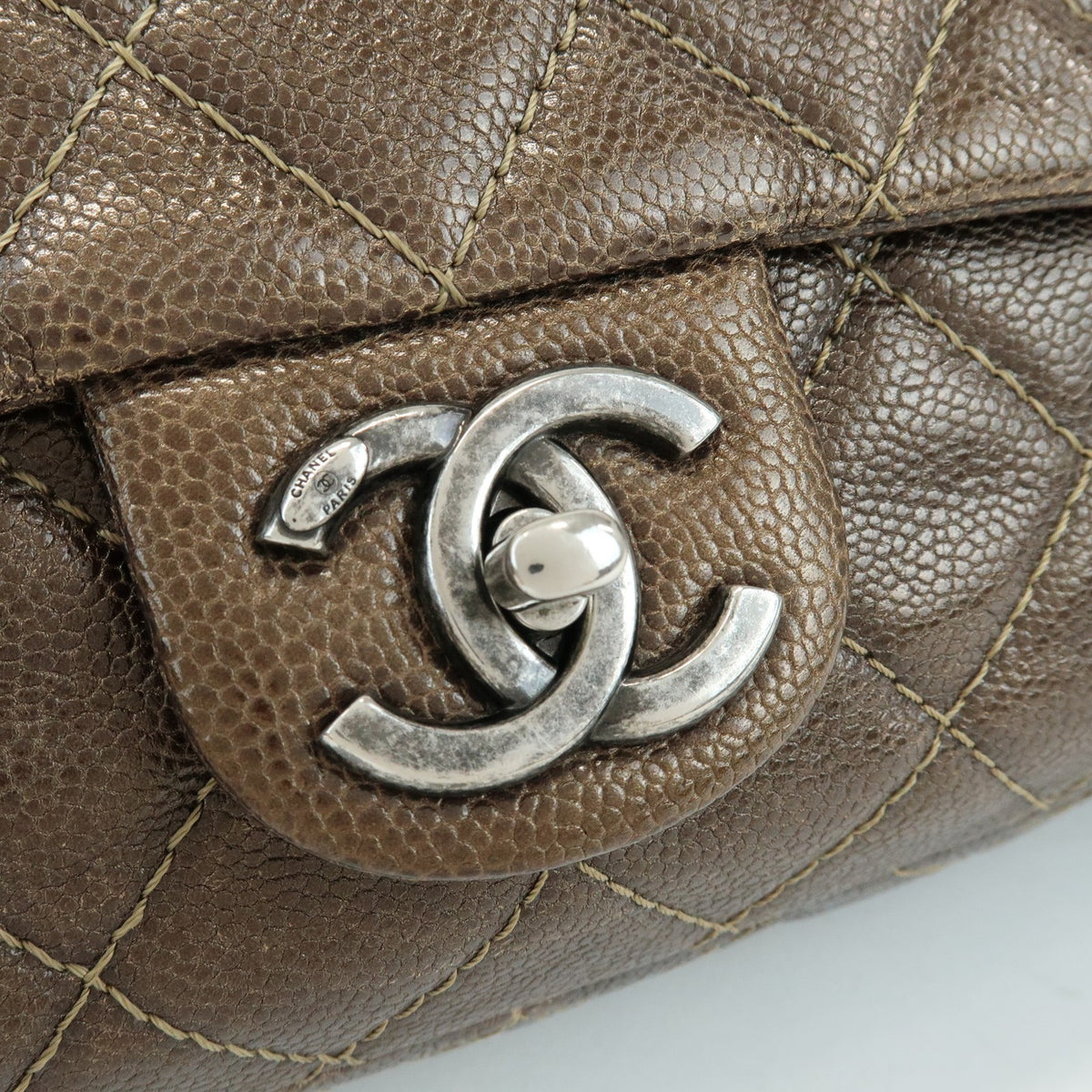 Chanel Easy Flap Quilted Caviar Brown Leather Handbag (Pre-Owned)