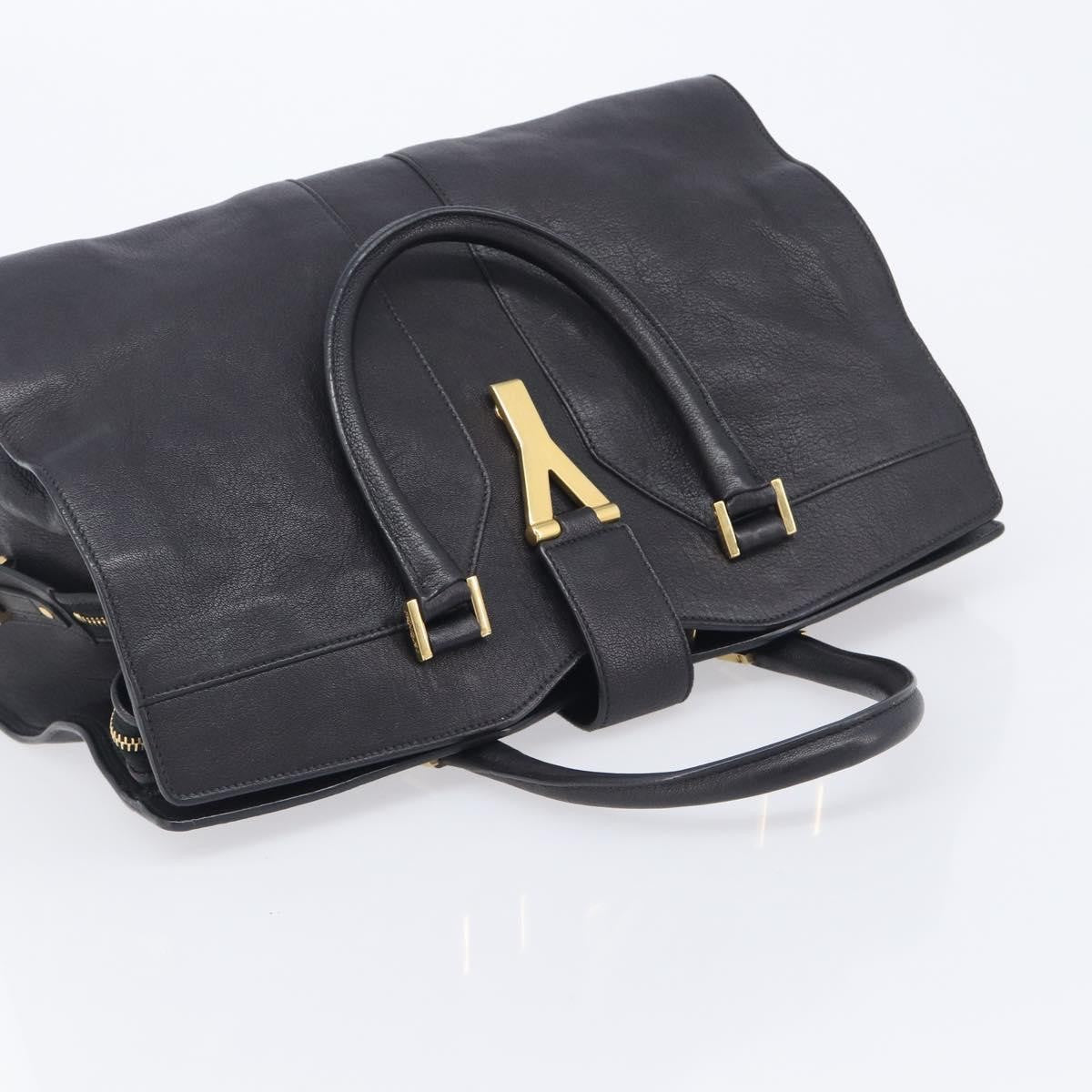 Saint Laurent Classic Y Cabas Leather Black Leather Tote Bag Bag (Pre-Owned)