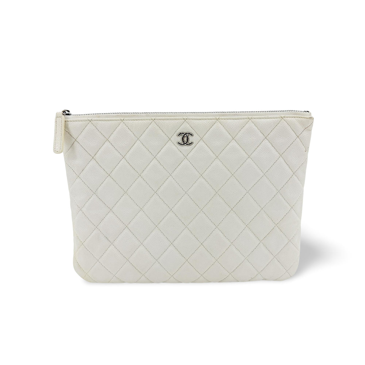 Chanel O Case Clutch Quilted Caviar White Leather Clutche & Pouche Bag (Pre-Owned)