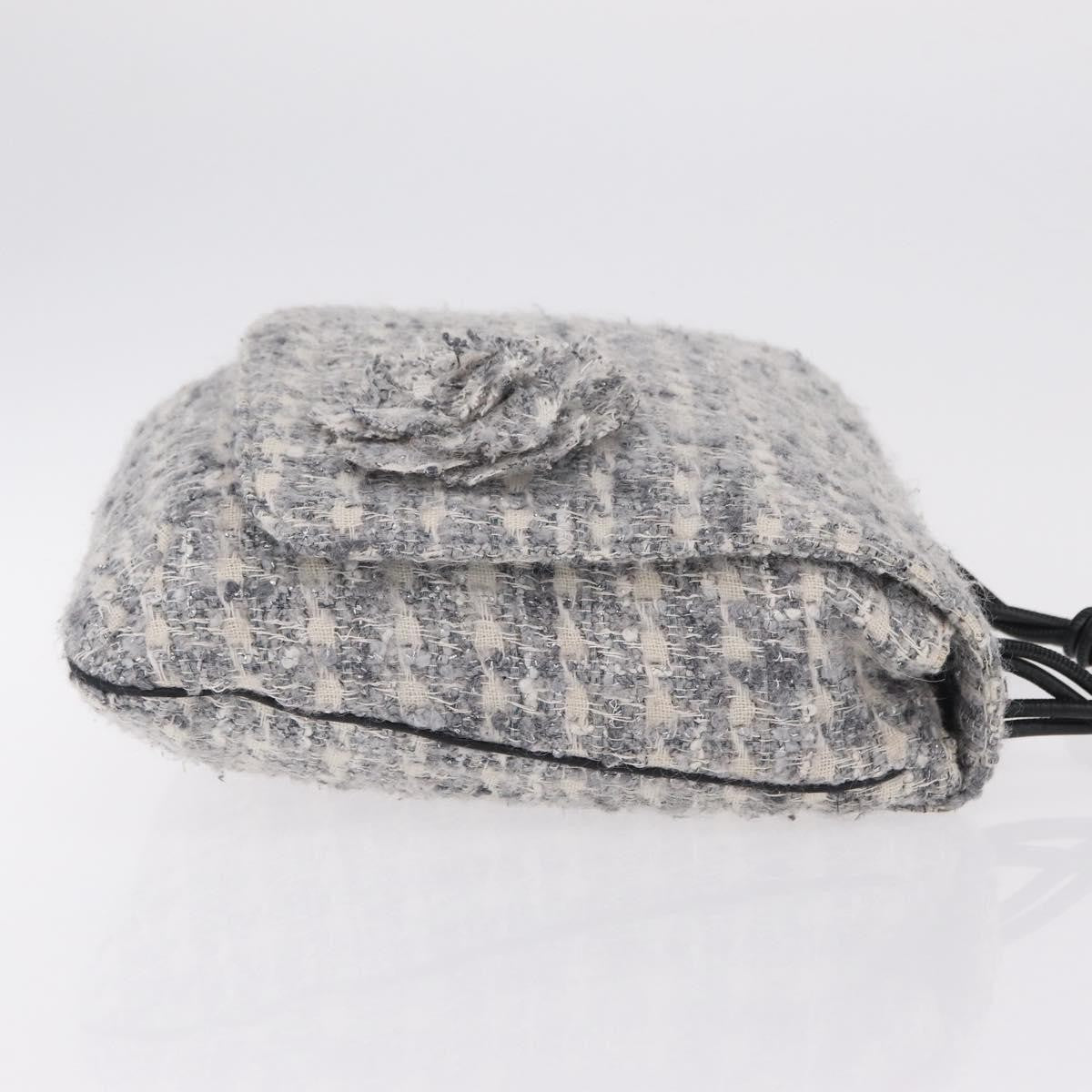 Chanel Camellia Messenger Tweed Gray Cotton Handbag (Pre-Owned)