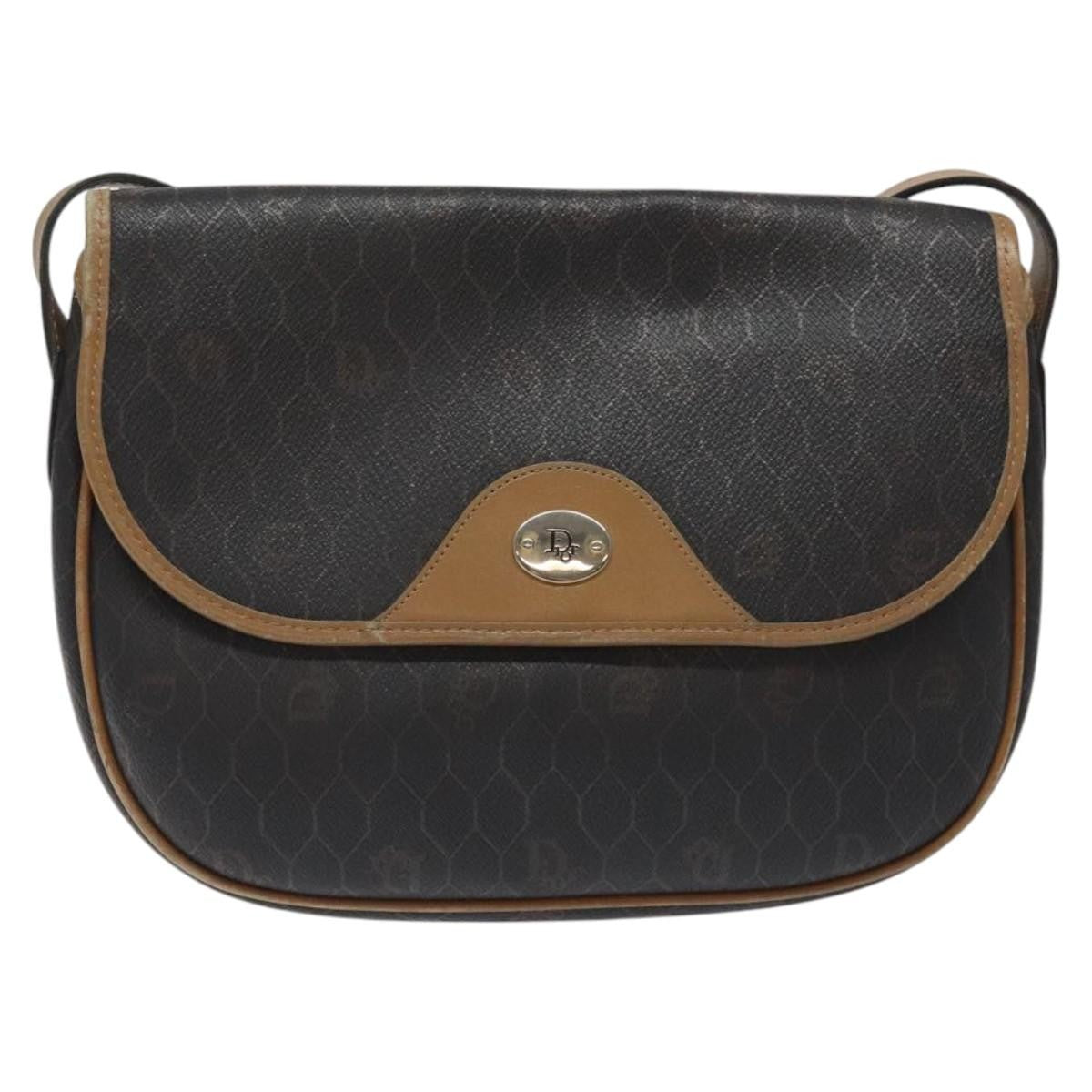 Christian Dior Vintage Honeycomb Flap Coated Canvas Black Canvas Shoulder Bag Bag (Pre-Owned)