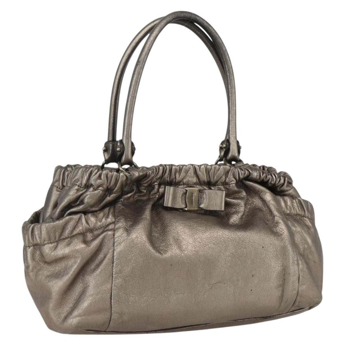 Salvatore Ferragamo Vala Leather Gold Leather Handbag (Pre-Owned)