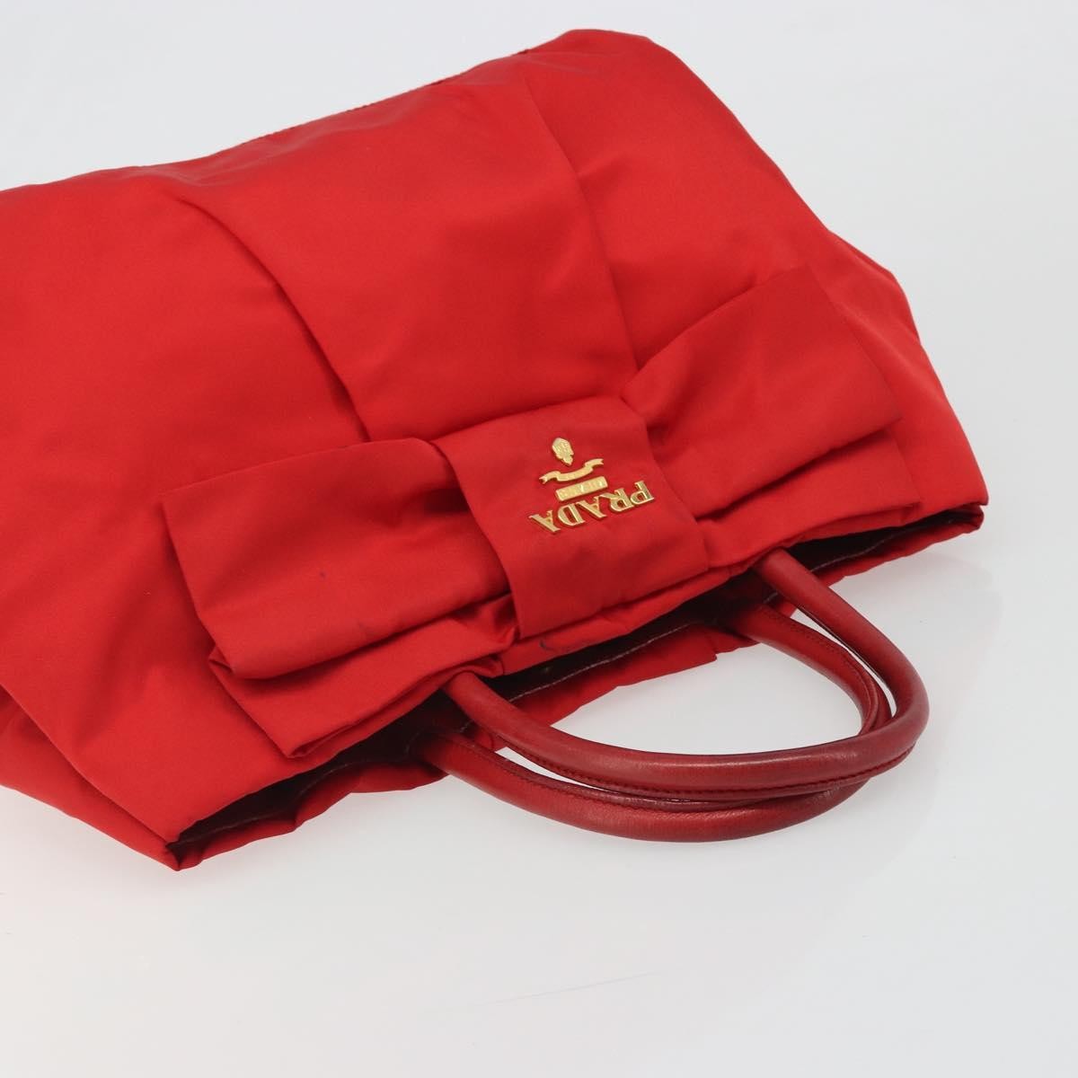 Prada Bow Tote Tessuto With Leather Red Nylon Tote Bag Bag (Pre-Owned)
