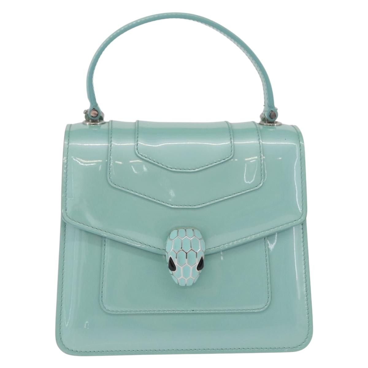 Bvlgari Serpenti Forever Top Handle Patent Green Patent_Leather Handbag (Pre-Owned)