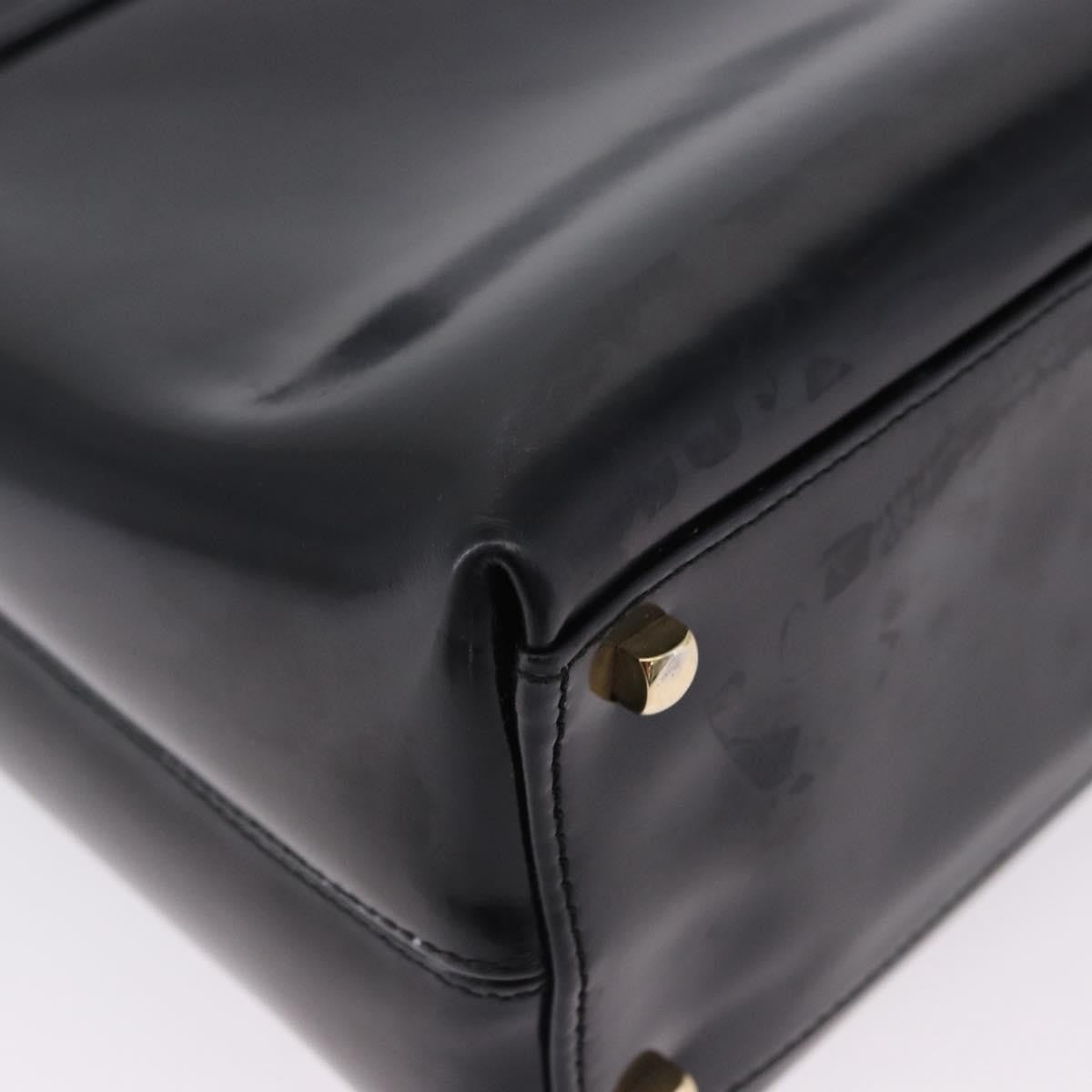 Salvatore Ferragamo Gancini Top Handle Leather Black Patent_Leather Handbag (Pre-Owned)