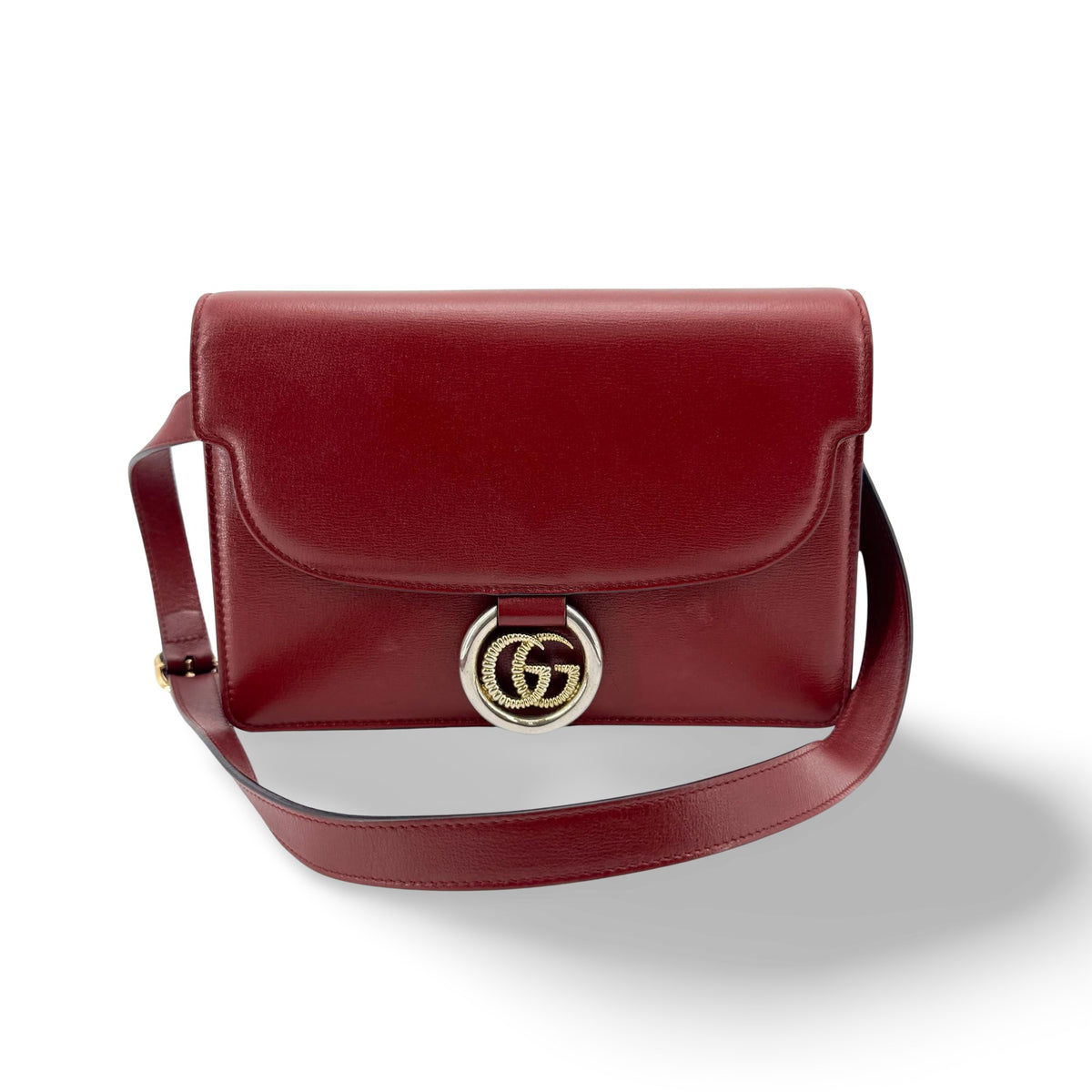 Gucci Gg Ring Leather Red Leather Shoulder Bag Bag (Pre-Owned)