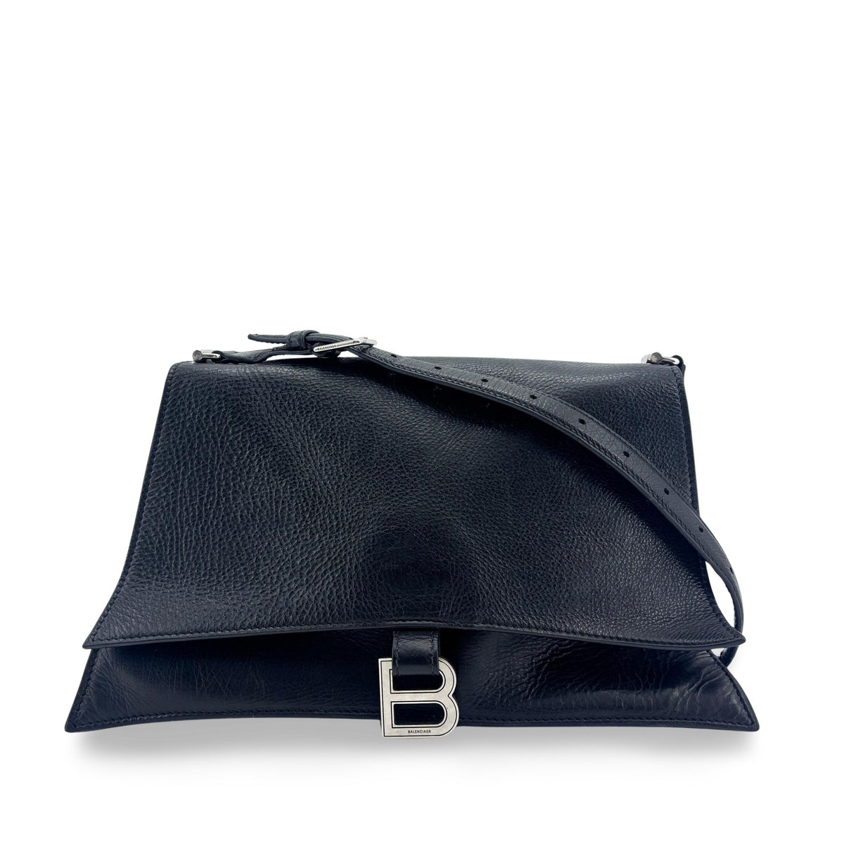 Balenciaga Downtown Soft Hourglass Leather Black Leather Shoulder Bag Bag (Pre-Owned)