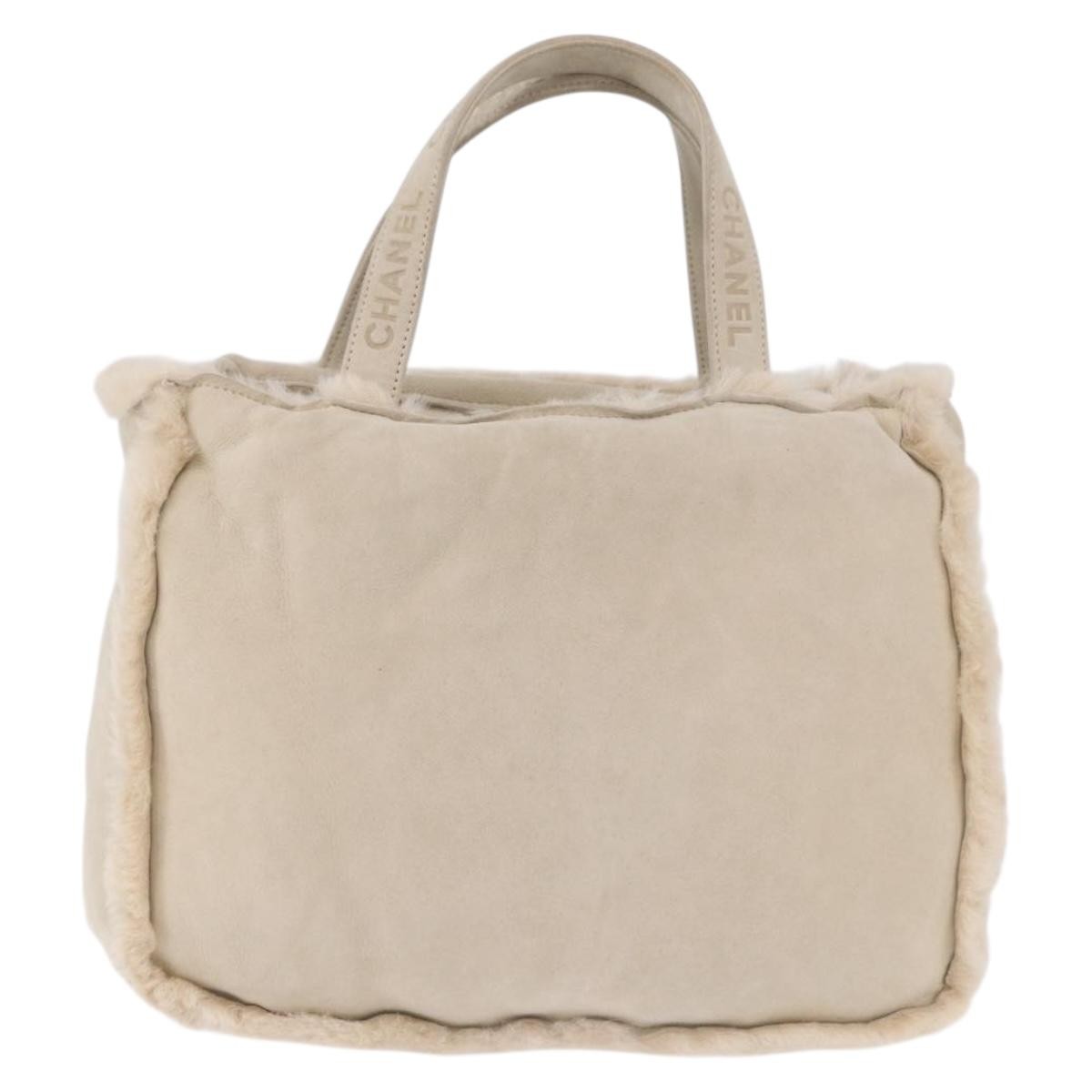 Chanel Vintage East West Tote Shearling And Suede Beige Leather Tote Bag Bag (Pre-Owned)