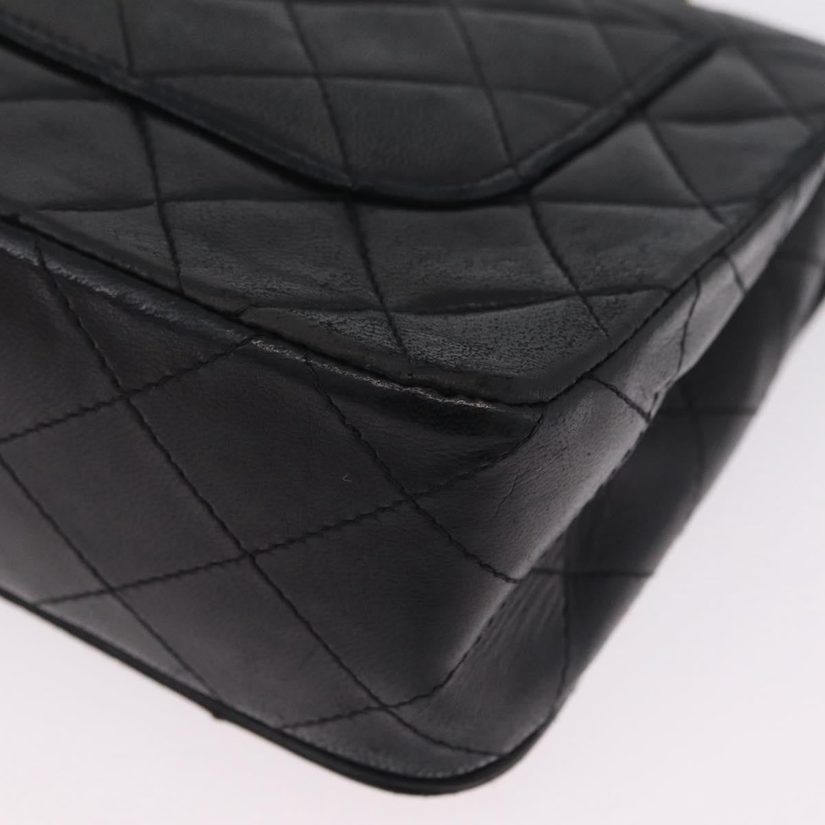 Chanel Vintage Full Flap Quilted Lambskin Black Leather Handbag (Pre-Owned)