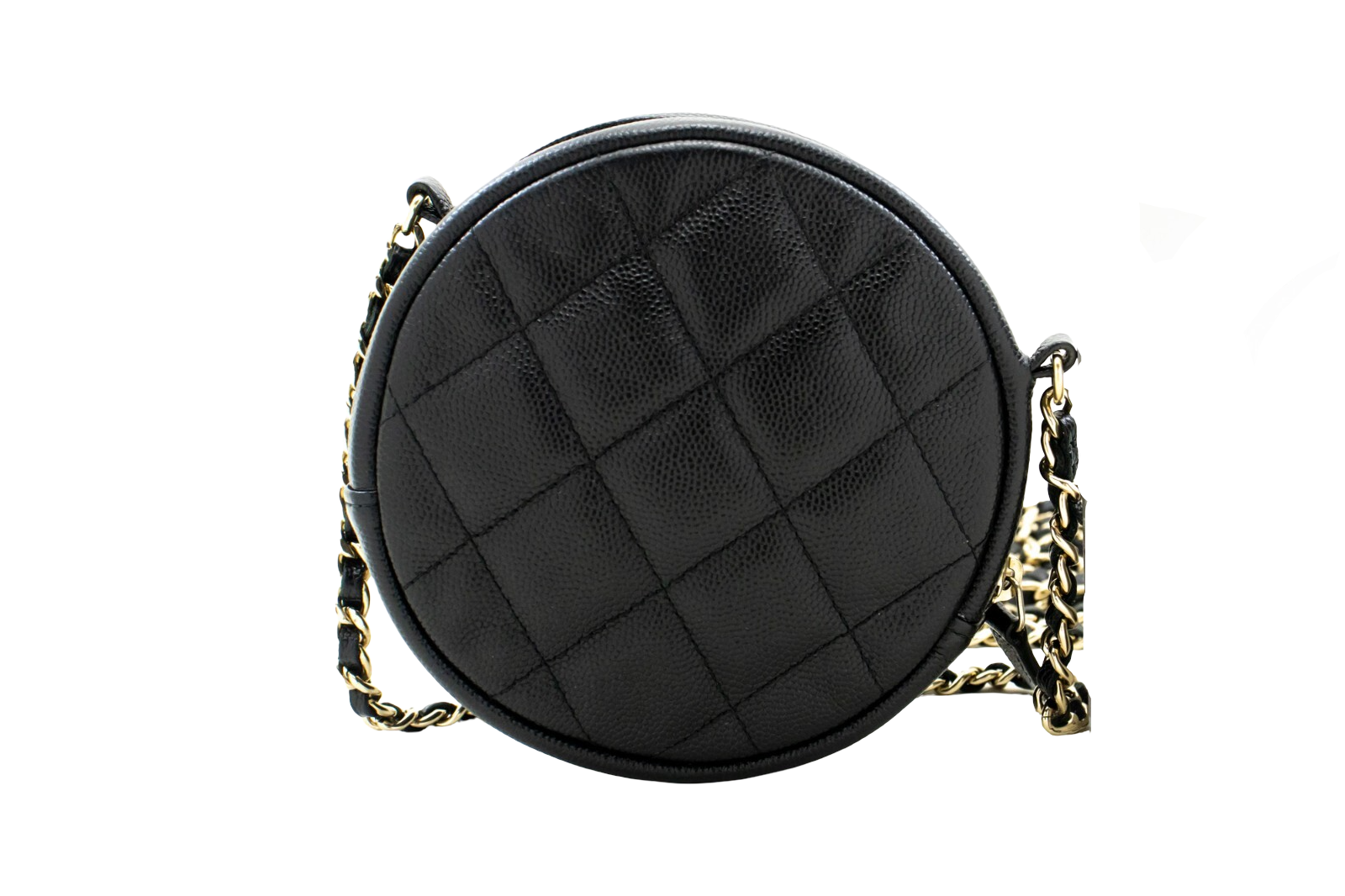 Chanel Round Compartment Clutch With Chain Quilted Caviar Leather Black Calfskin Clutche & Pouche Bag (Pre-Owned)