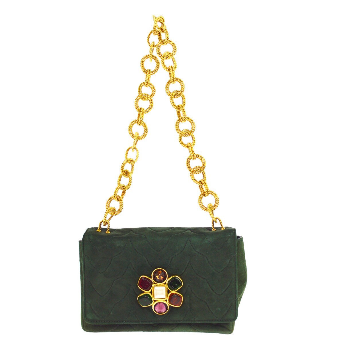 Chanel Vintage Chain Jewel Flap Quilted Velvet Green Suede Shoulder Bag Bag (Pre-Owned)