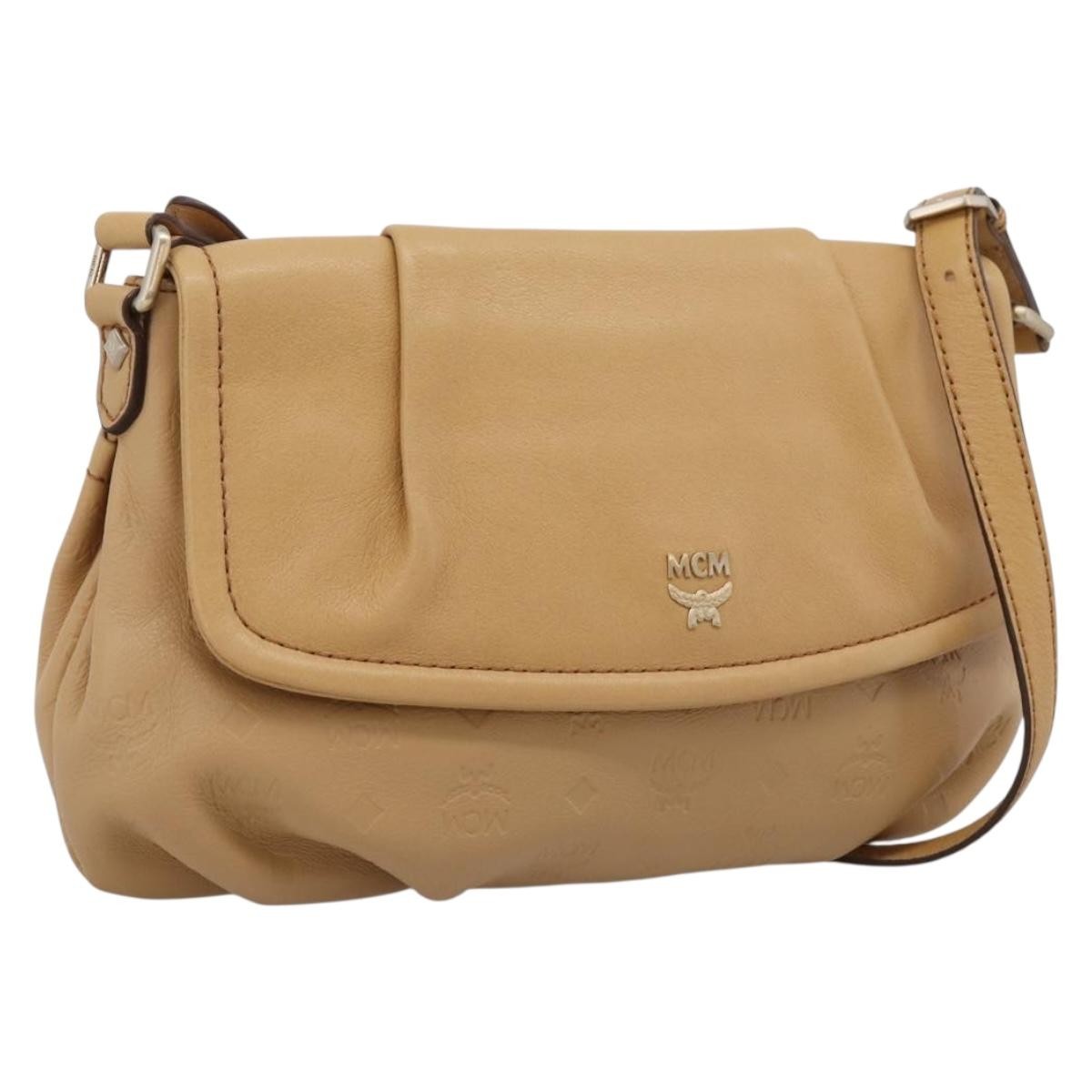 MCM Visetos Leather Beige Leather Shoulder Bag Bag (Pre-Owned)