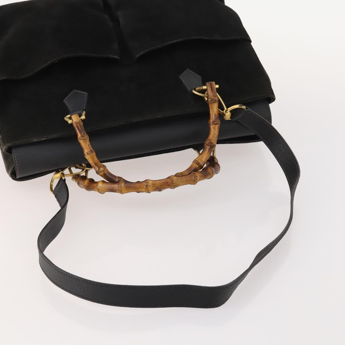 Gucci Vintage Diana Bamboo Top Handle Leather Black Suede Tote Bag Bag (Pre-Owned)