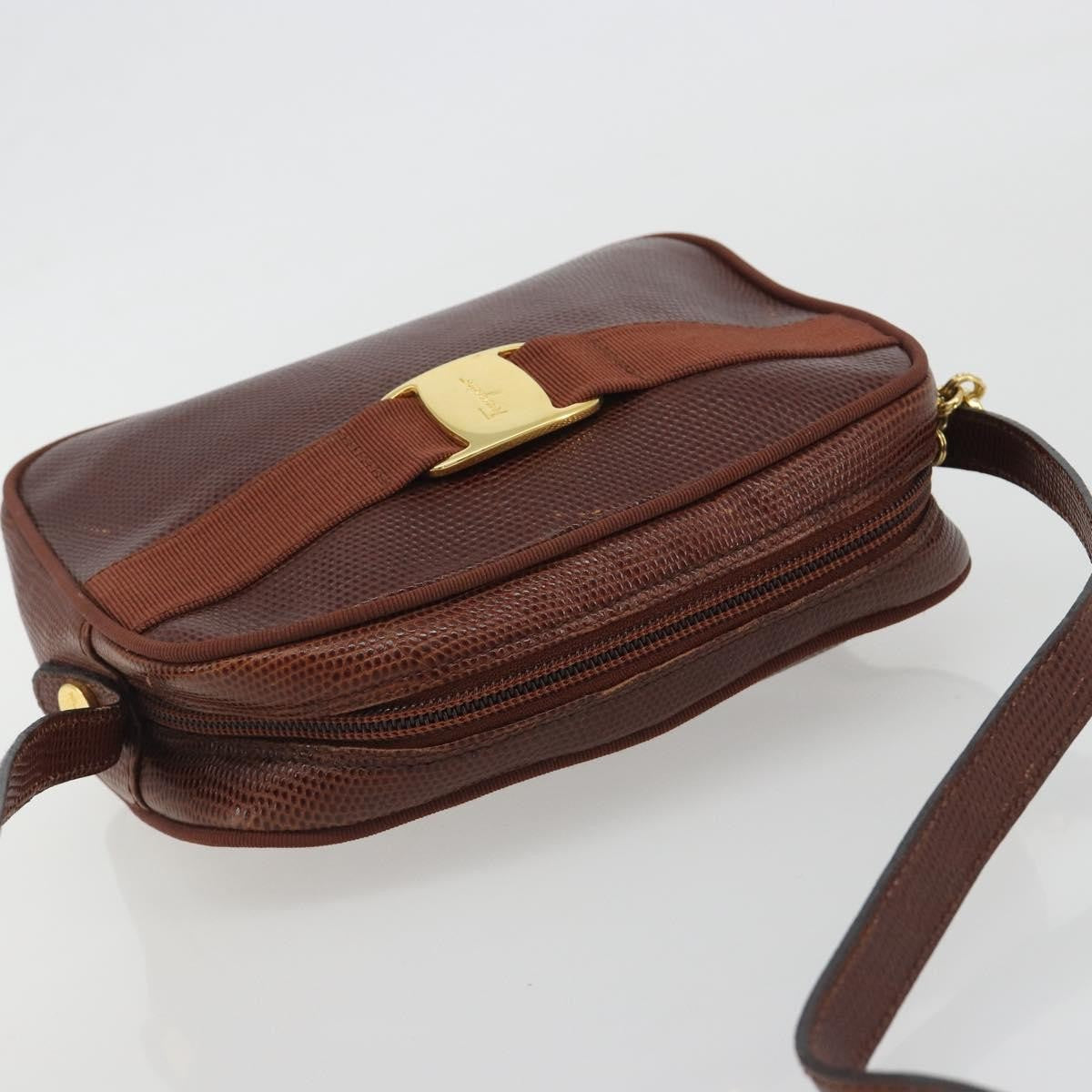 Salvatore Ferragamo Vara Bow Camera Leather Brown Leather Shoulder Bag Bag (Pre-Owned)