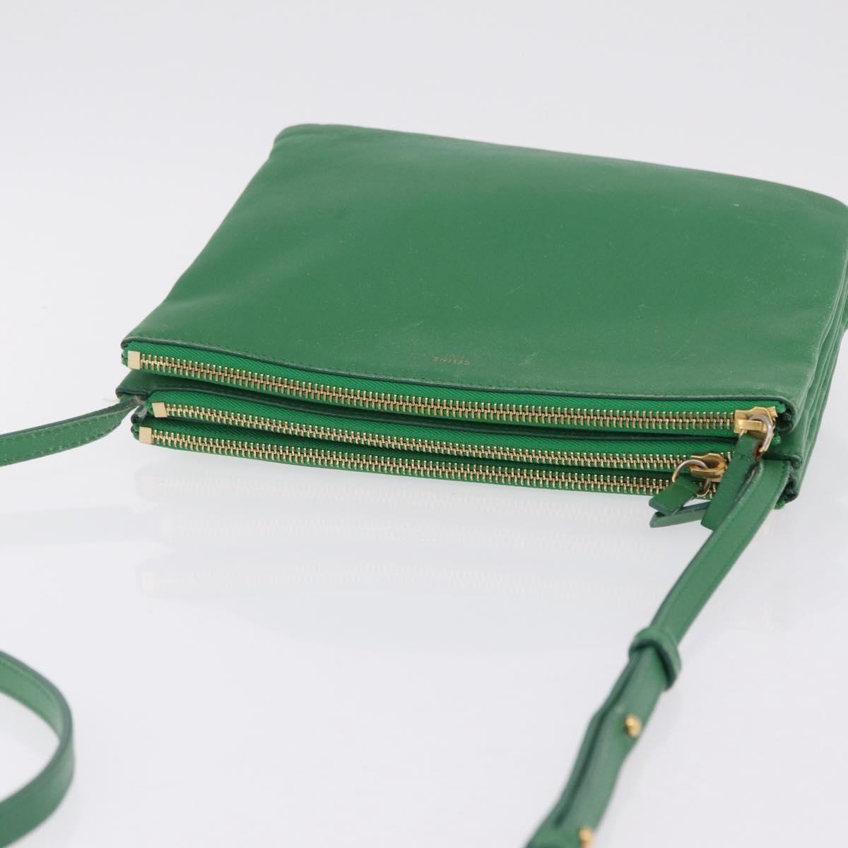 Celine Trio Leather Green Leather Crossbody Bag Bag (Pre-Owned)