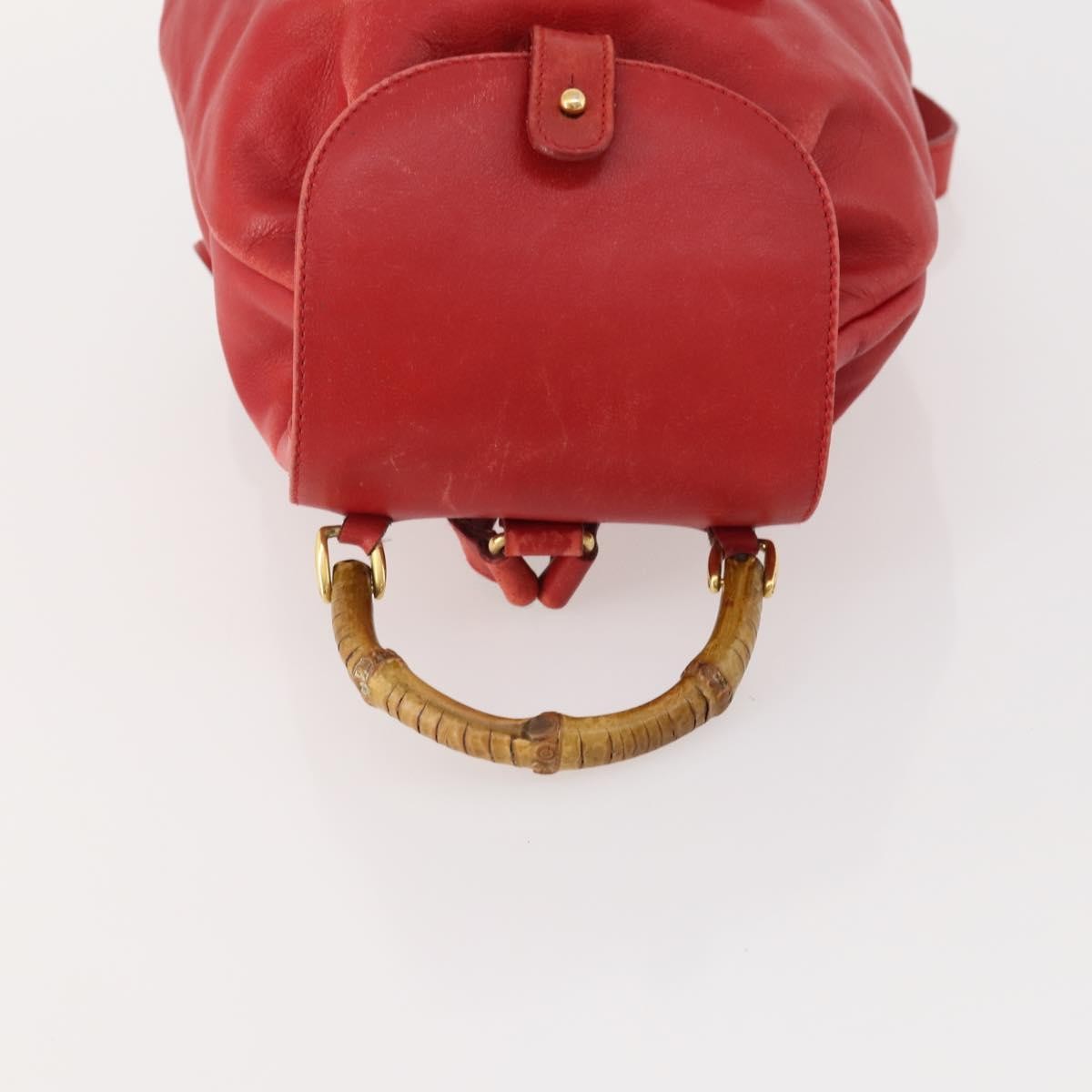 Gucci Vintage Bamboo Leather Red Leather Backpack Bag (Pre-Owned)