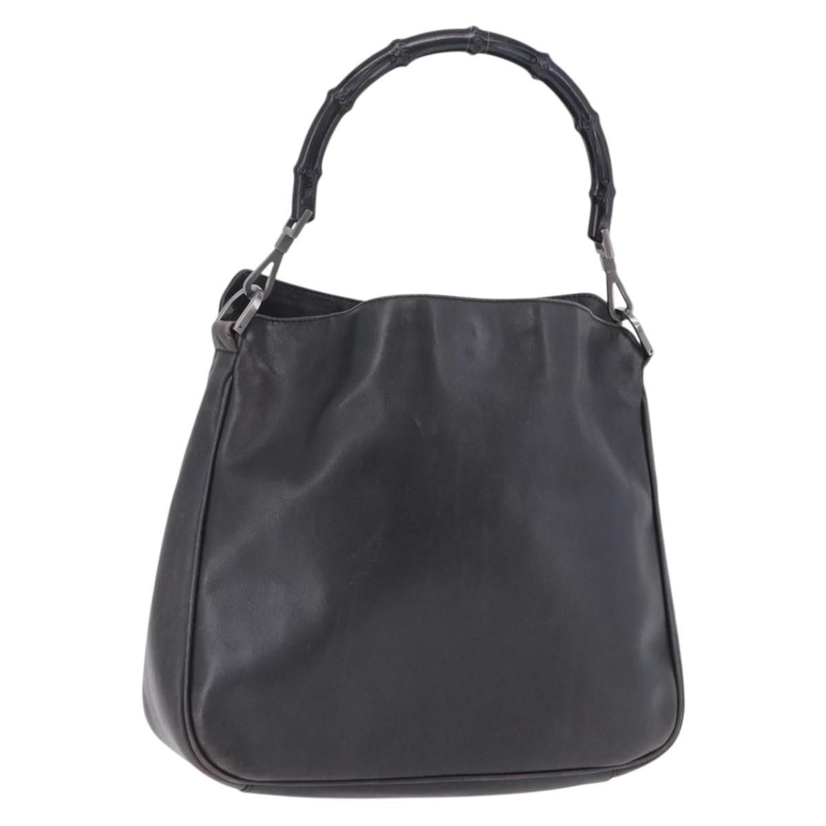 Gucci Vintage Bamboo Handle Open Hobo Leather Black Leather Shoulder Bag Bag (Pre-Owned)