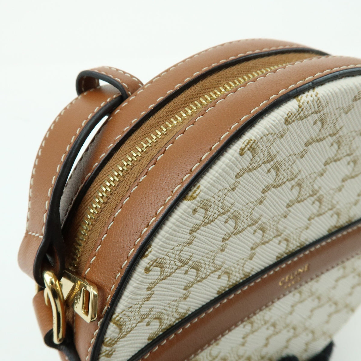 Celine Round Purse On Strap Triomphe Coated Canvas Beige Canvas Crossbody Bag Bag (Pre-Owned)
