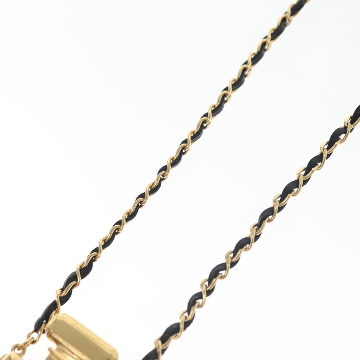 Chanel Cc Perfume Bottle Pendant Chain Long Metal With Leather, Crystals And Faux Pearl Gold Metal Necklace Jewelry (Pre-Owned)