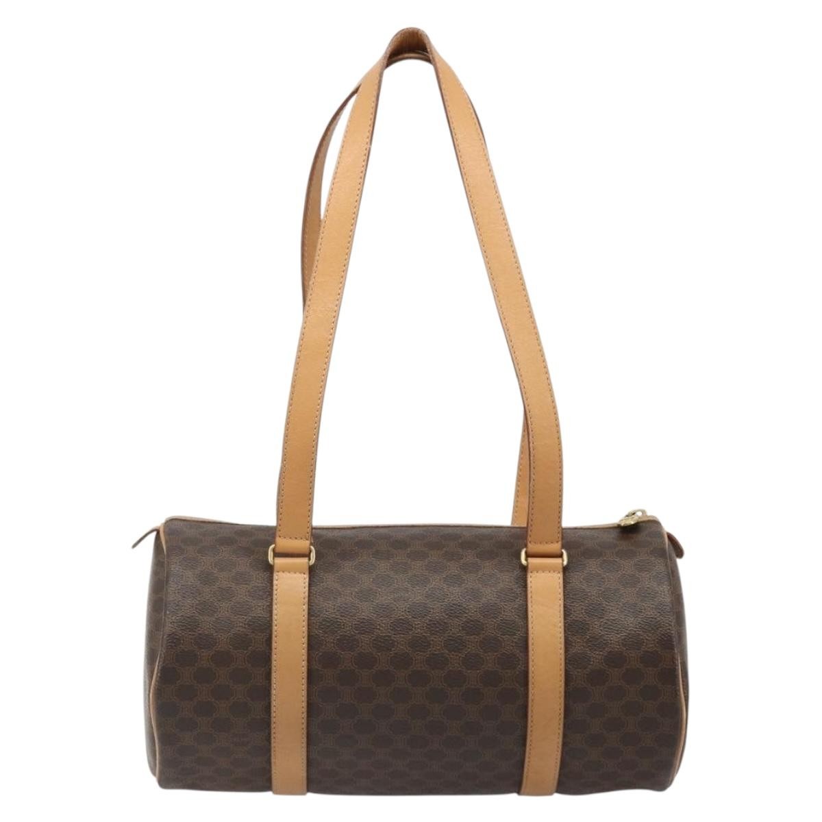 Celine Vintage Barrel Macadam Canvas & Leather Brown Pvc Handbag (Pre-Owned)