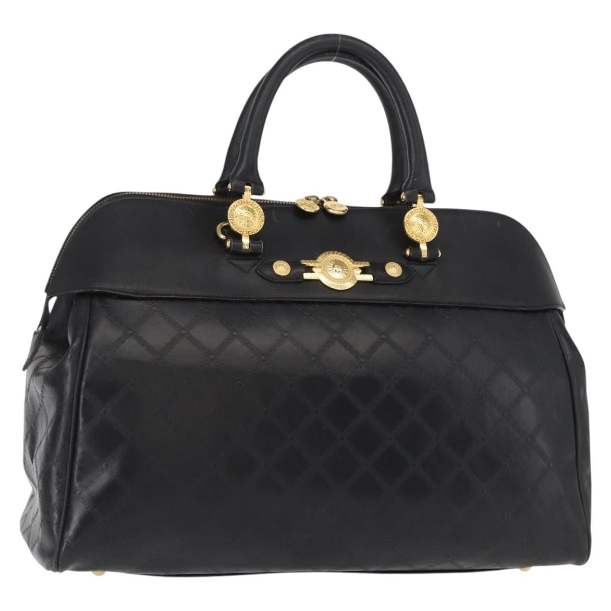 Versace Vintage Sun Duffle Embossed Leather Yellow Leather Handbag (Pre-Owned)
