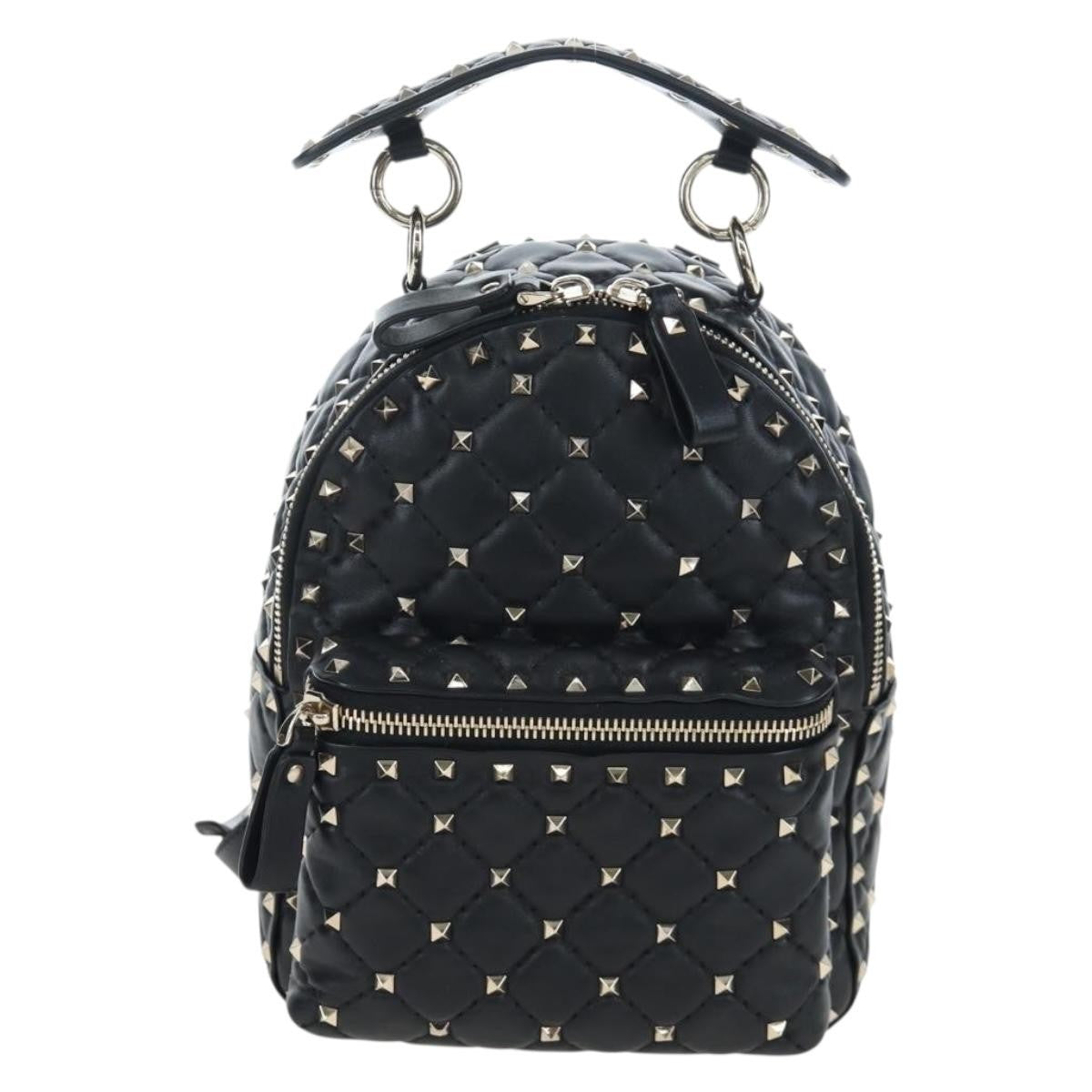 Valentino Garavani Rockstud Spike Quilted Leather Black Leather Backpack Bag (Pre-Owned)