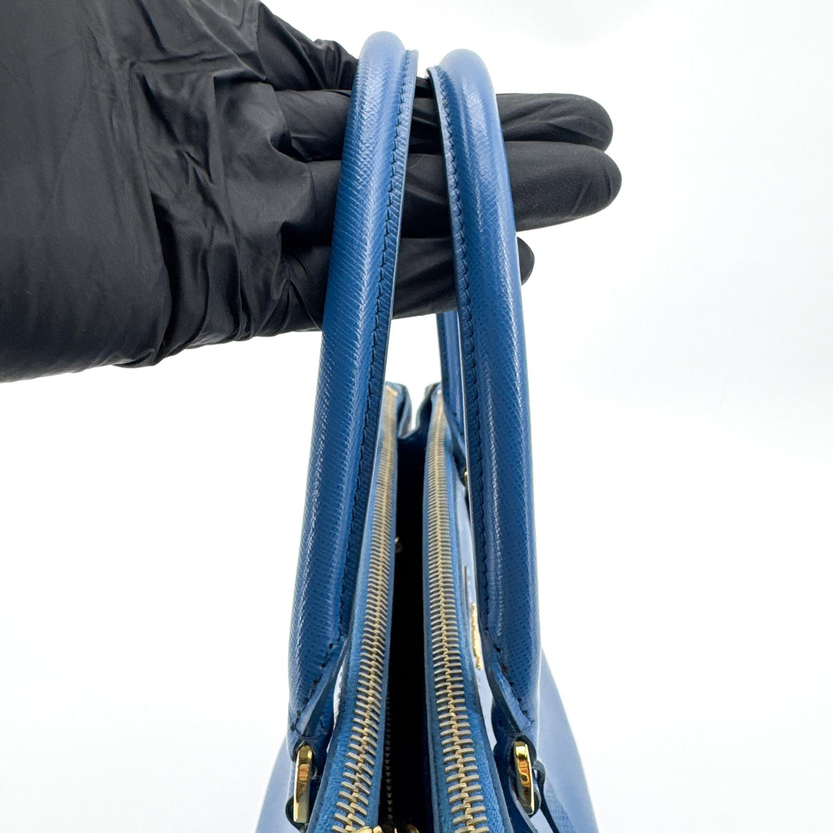 Prada Double Zip Lux Saffiano Leather Blue Leather Tote Bag Bag (Pre-Owned)