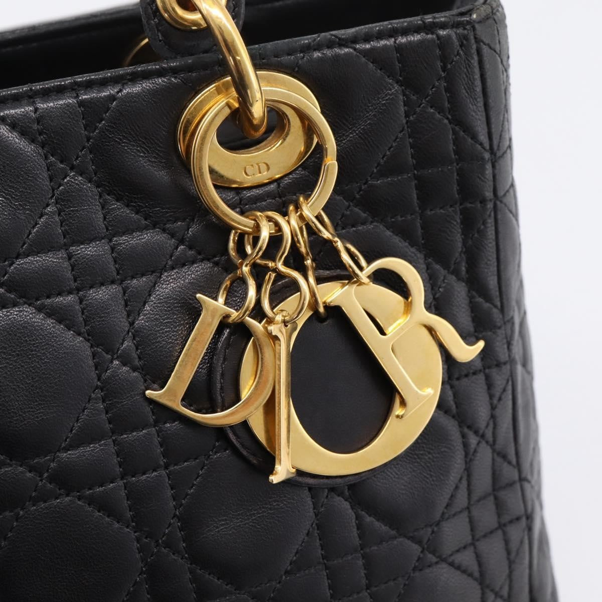 Christian Dior Vintage Lady Dior Leather Black Leather Handbag (Pre-Owned)