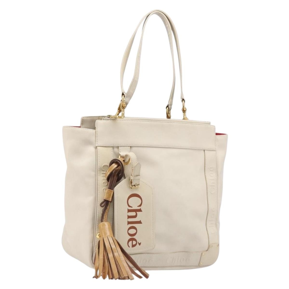 Chloe Eden Leather White Leather Tote Bag Bag (Pre-Owned)