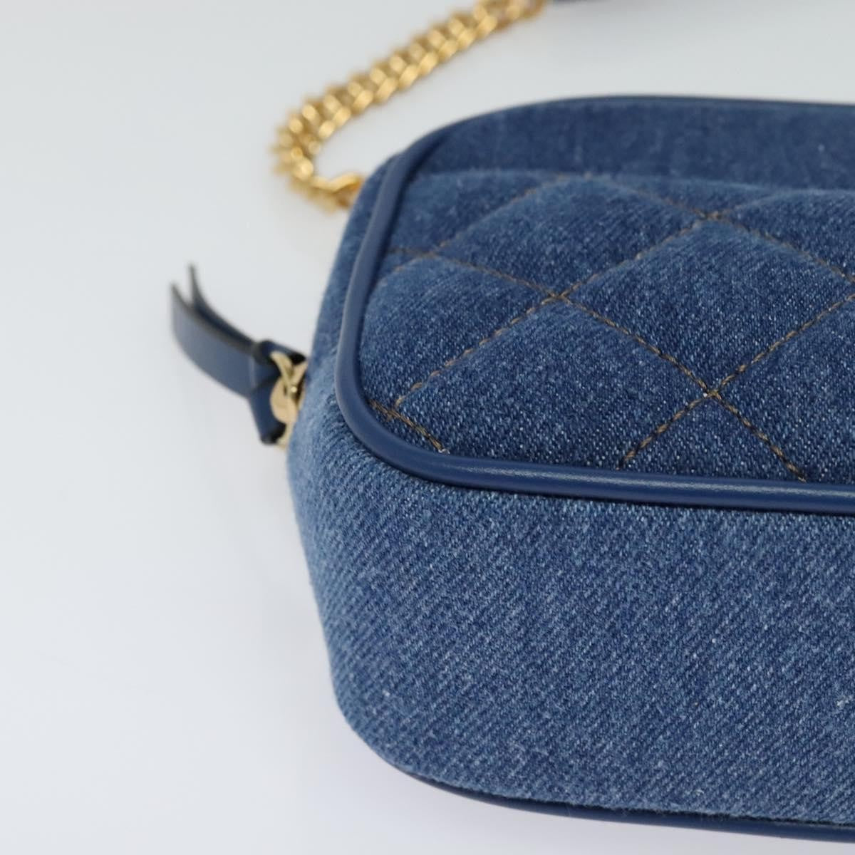 Versace Medusa Icon Front Slip Pocket Camera Quilted Denim Blue Canvas Shoulder Bag Bag (Pre-Owned)