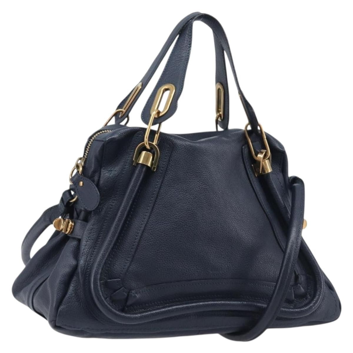 Chloe Paraty Top Handle Leather Navy Leather Handbag (Pre-Owned)