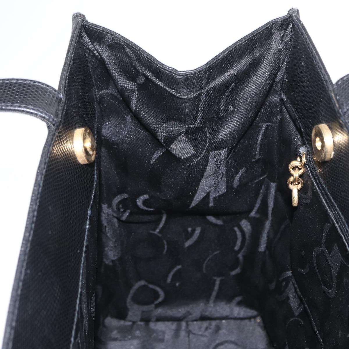 Salvatore Ferragamo Vintage Vara Bow Tote Lizard Embossed Leather Black Leather Tote Bag Bag (Pre-Owned)