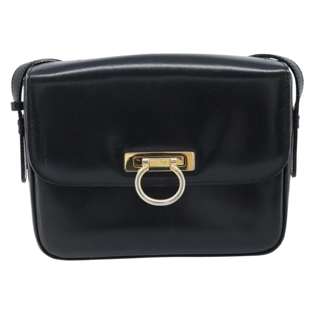 Celine Shoulder Leather Black Leather Shoulder Bag Bag (Pre-Owned)