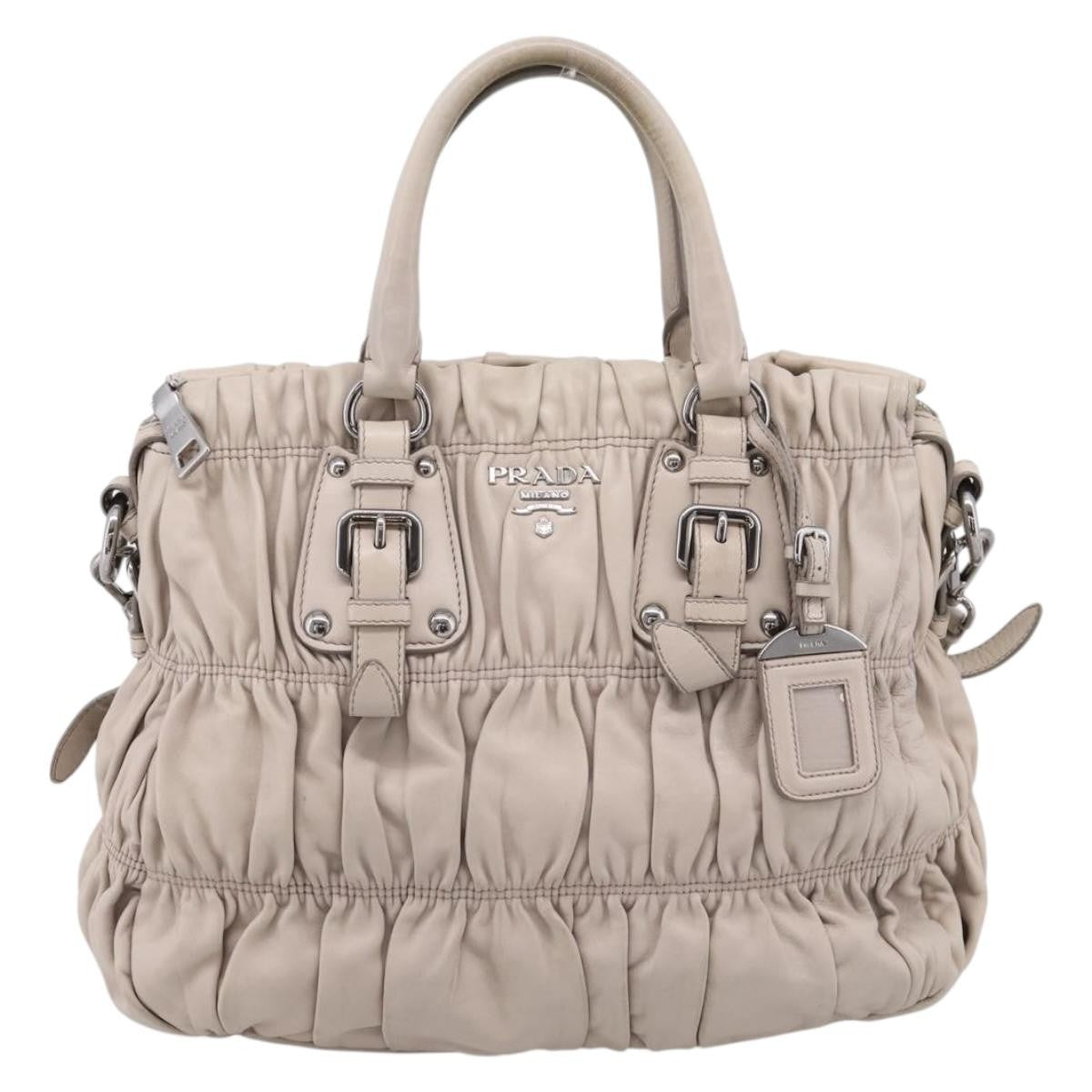Prada Gaufre Convertible Nappa Leather Gray Leather Tote Bag Bag (Pre-Owned)