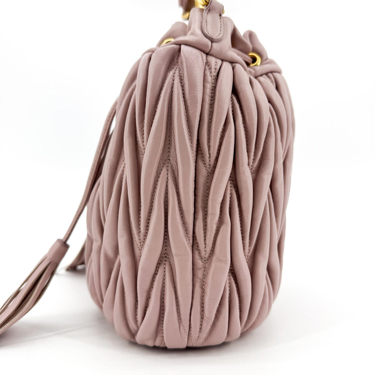 Miu Miu Drawstring Bucket Matelasse Leather Pink Leather Handbag (Pre-Owned)