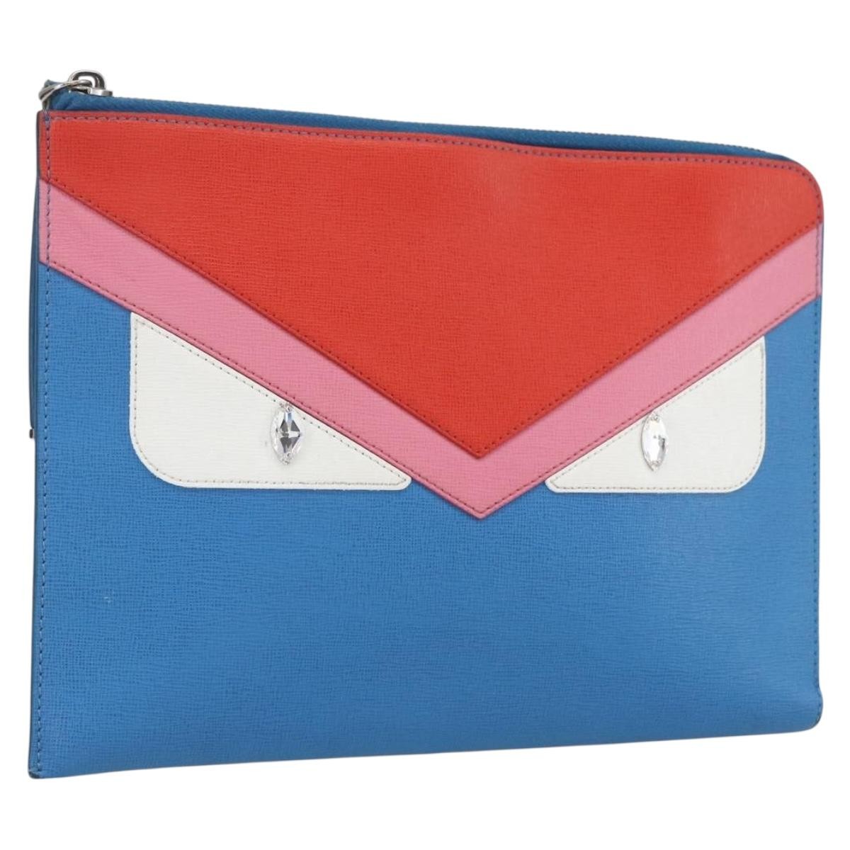 Fendi Monster Clutch Leather Blue Leather Clutche & Pouche Bag (Pre-Owned)