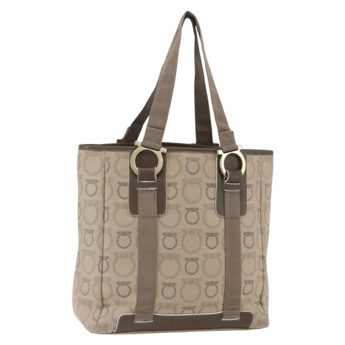 Salvatore Ferragamo Gancini Tote Gancini Canvas Beige Canvas Tote Bag Bag (Pre-Owned)