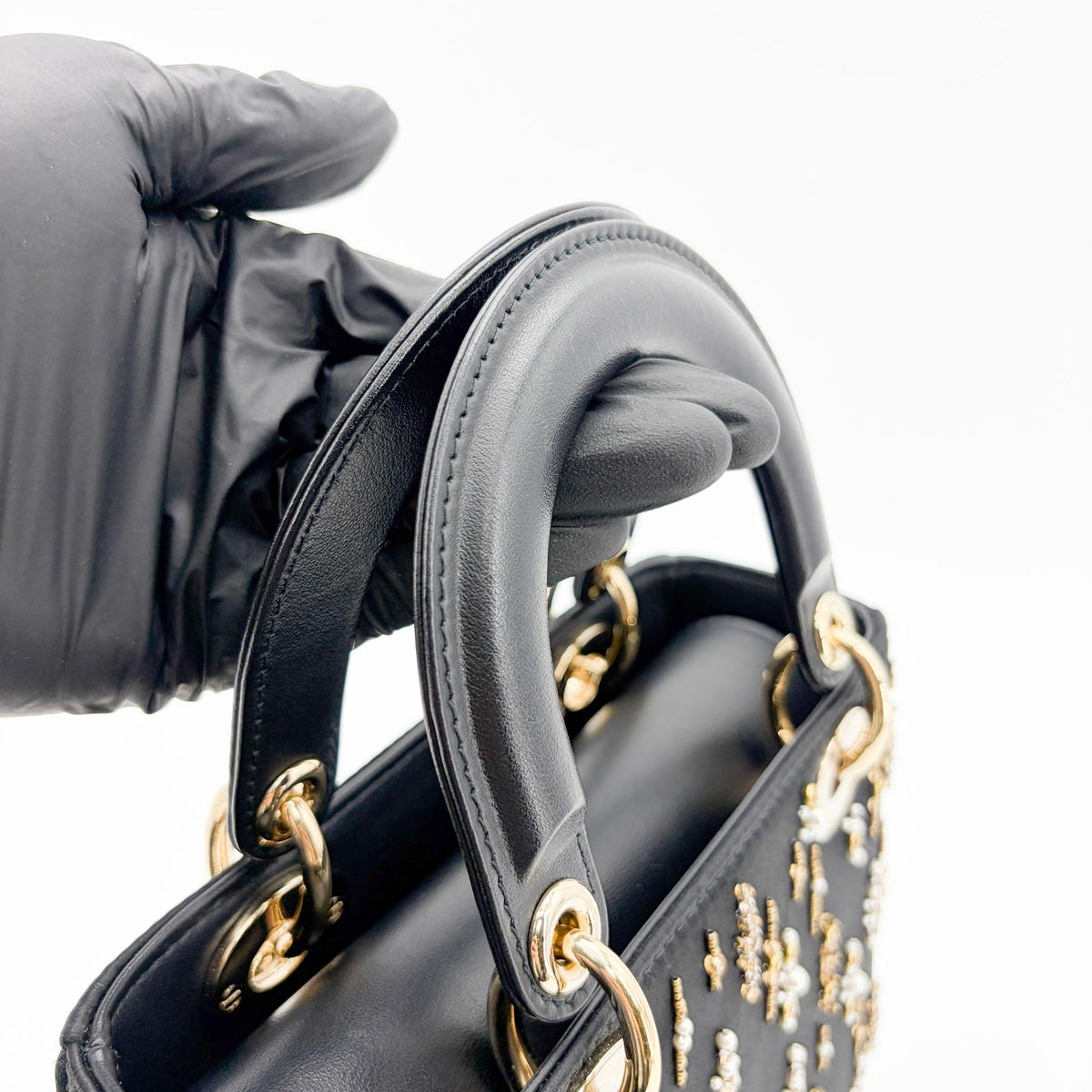 Christian Dior Lady Dior Black Satin And Bead Embroidery Black Other Handbag (Pre-Owned)