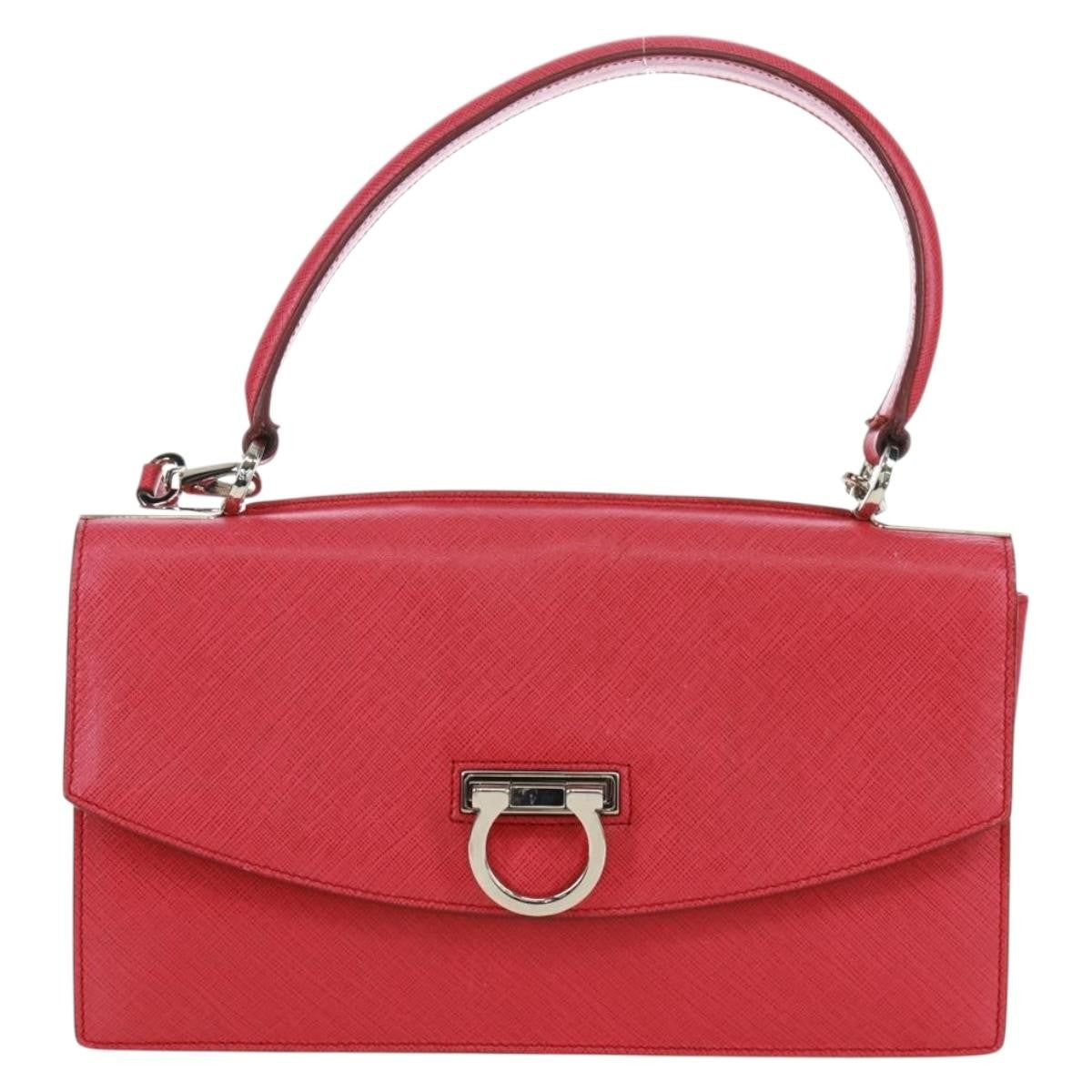 Salvatore Ferragamo Gancini Convertible Top Handle Saffiano Leather Pink Leather Handbag (Pre-Owned)