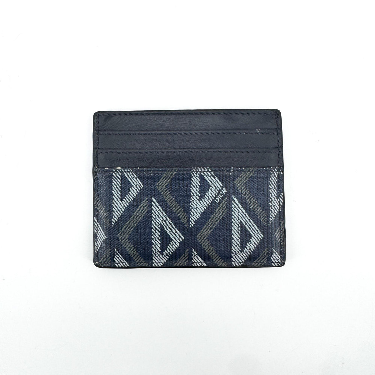 Christian Dior Card Holder Oblique Canvas And Leather Navy Canvas Card Holders Accessory (Pre-Owned)