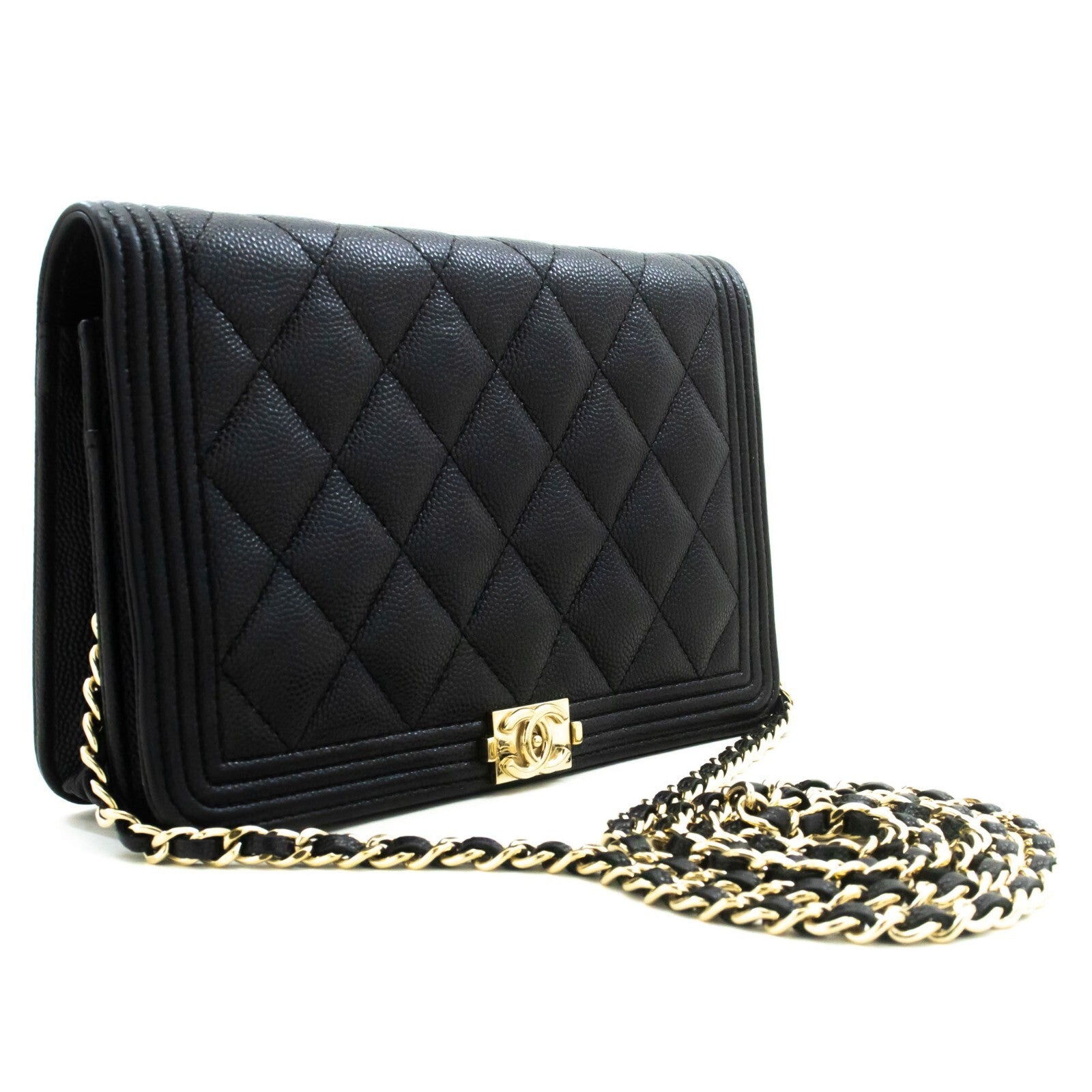 Chanel Boy Wallet On Chain Quilted Caviar Black Calfskin Wallets Accessory (Pre-Owned)